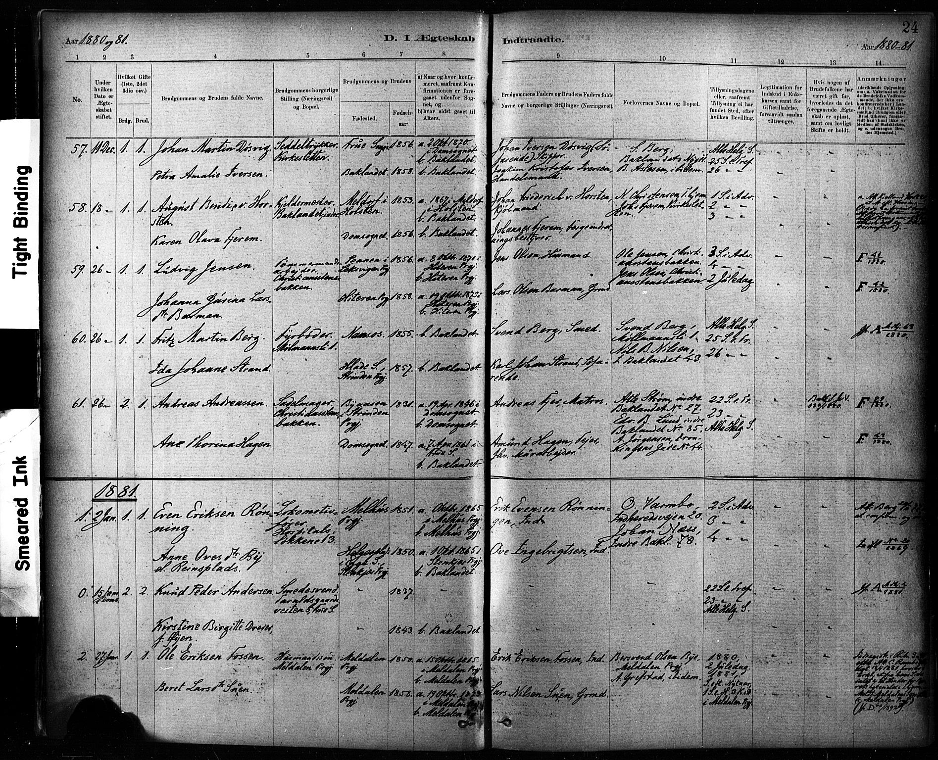 Ministerialprotokoller, klokkerbøker og fødselsregistre - Sør-Trøndelag, AV/SAT-A-1456/604/L0189: Parish register (official) no. 604A10, 1878-1892, p. 24