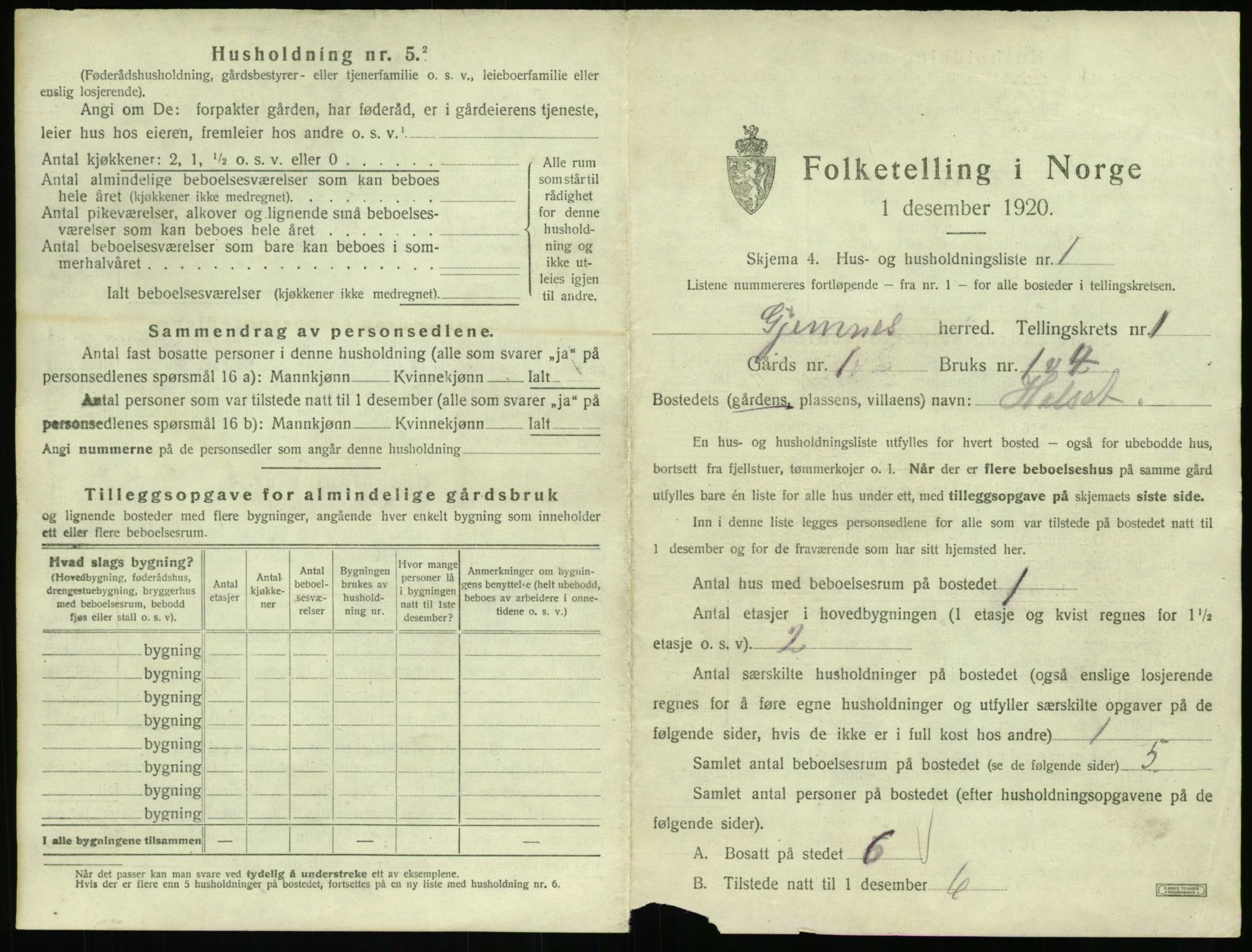 SAT, 1920 census for Gjemnes, 1920, p. 22