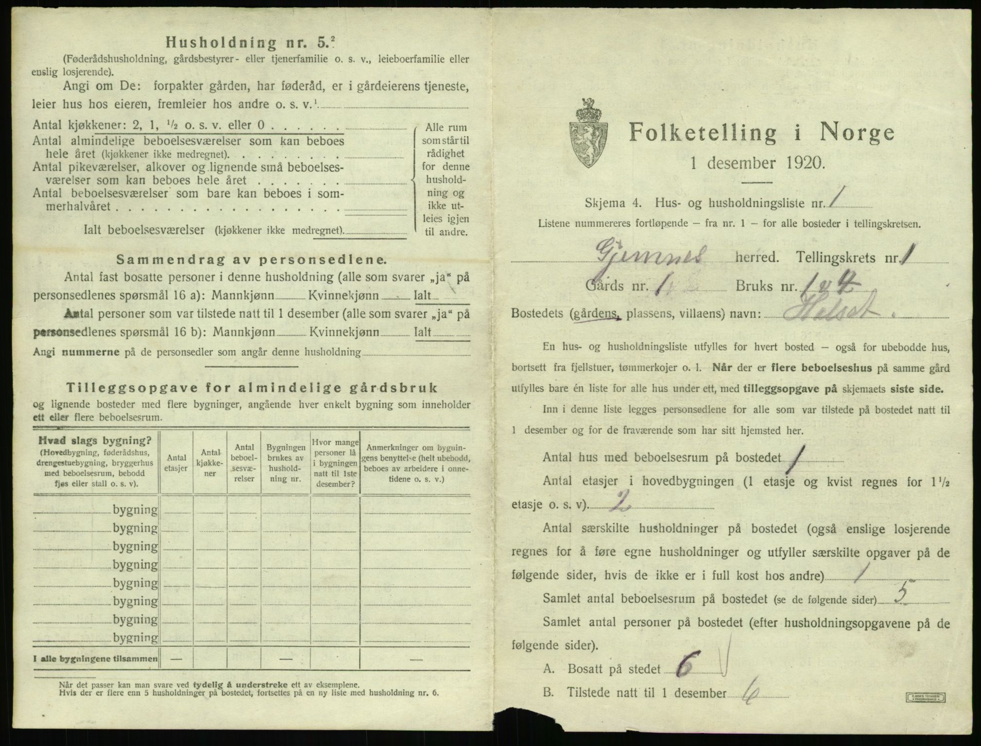 SAT, 1920 census for Gjemnes, 1920, p. 22