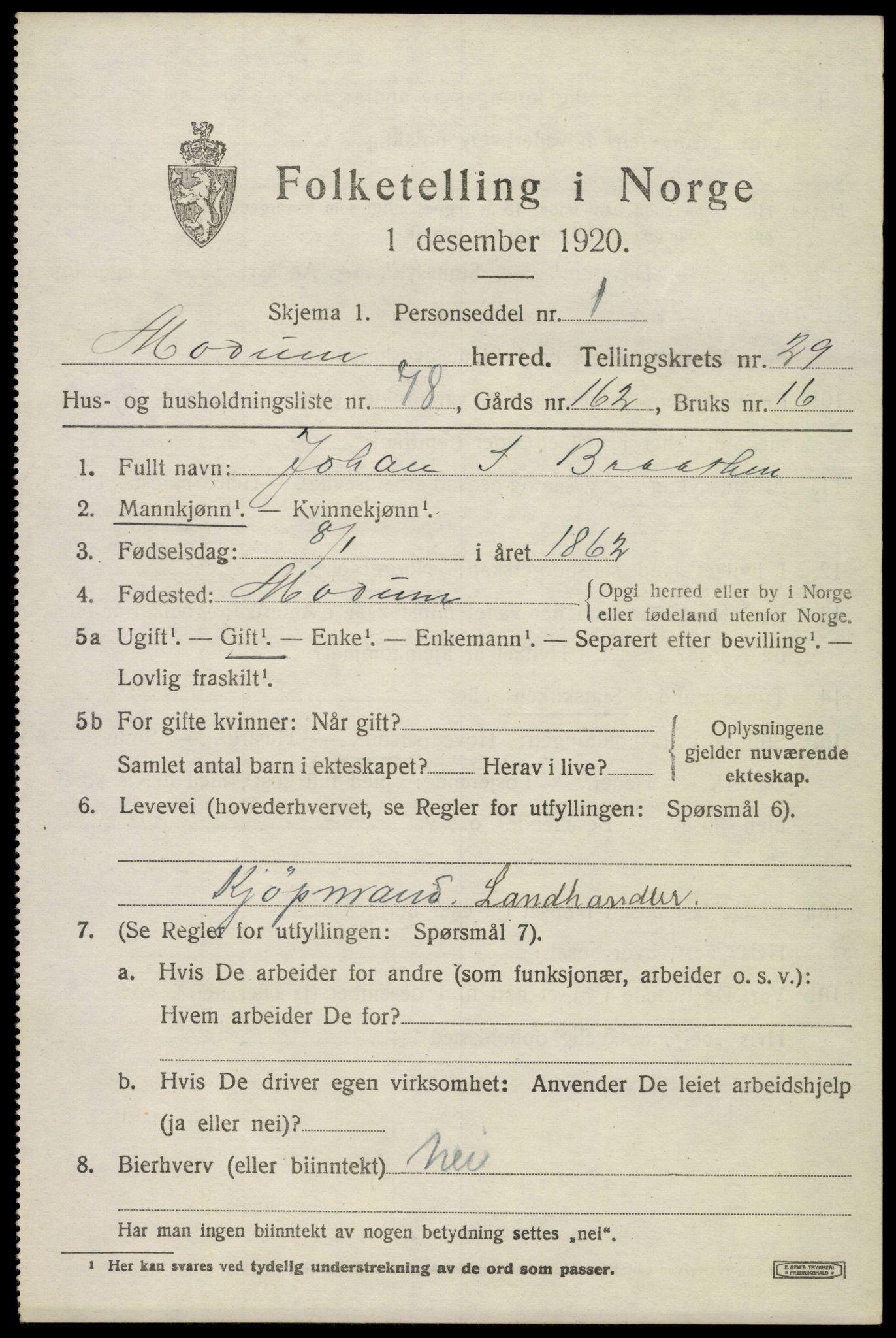 SAKO, 1920 census for Modum, 1920, p. 27341