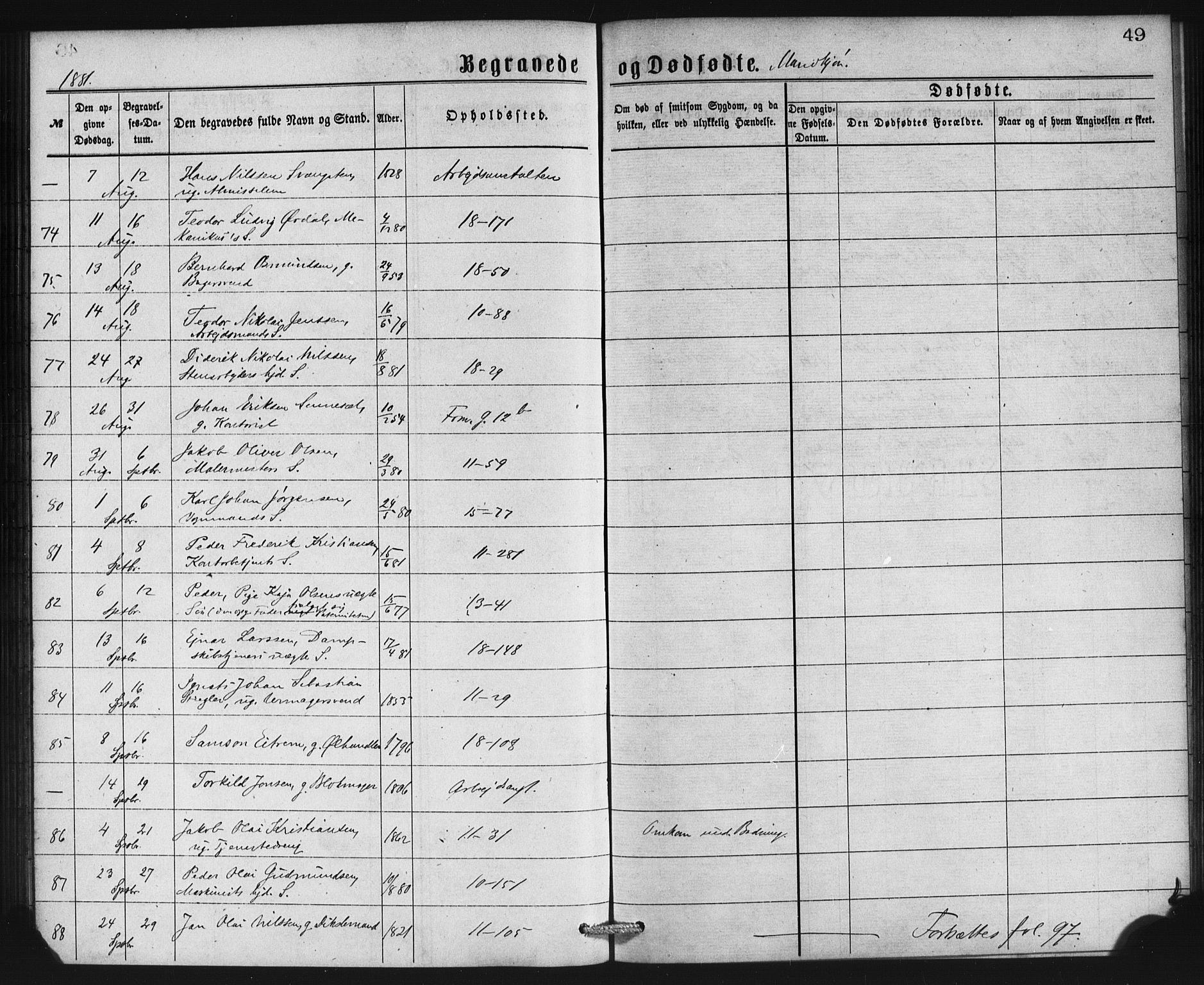 Domkirken sokneprestembete, SAB/A-74801/H/Haa: Parish register (official) no. E 4, 1877-1881, p. 49