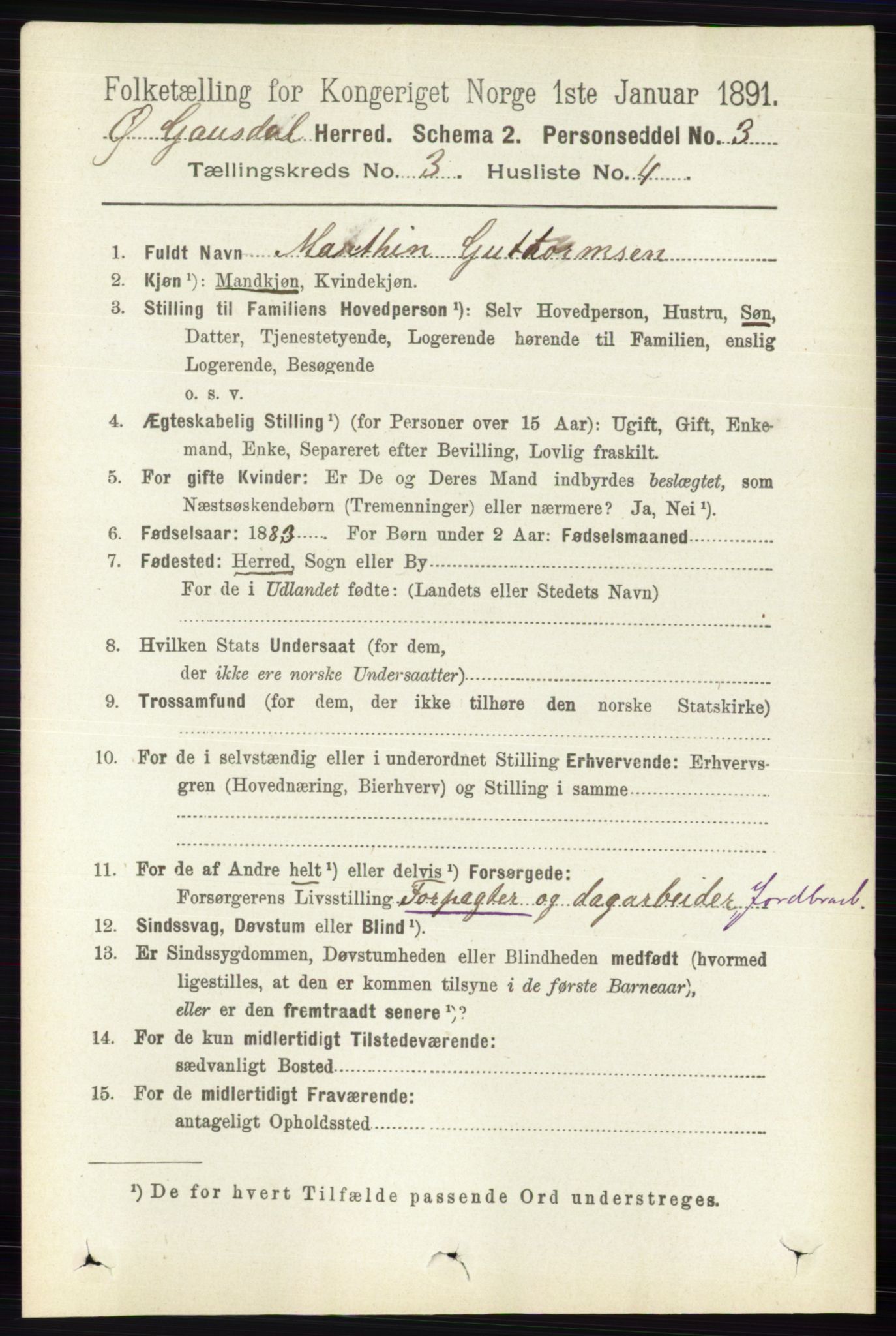 RA, 1891 census for 0522 Østre Gausdal, 1891, p. 1742