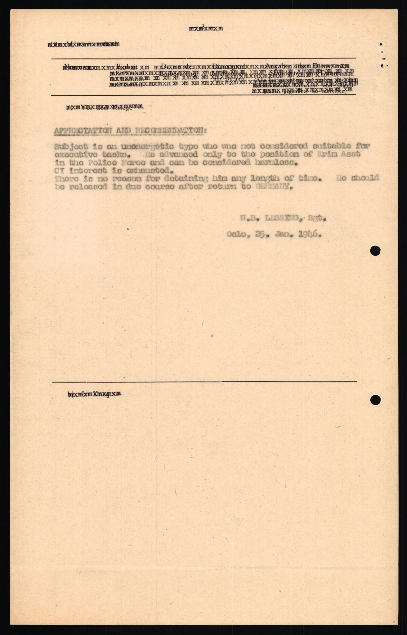 Forsvaret, Forsvarets overkommando II, AV/RA-RAFA-3915/D/Db/L0027: CI Questionaires. Tyske okkupasjonsstyrker i Norge. Tyskere., 1945-1946, p. 285