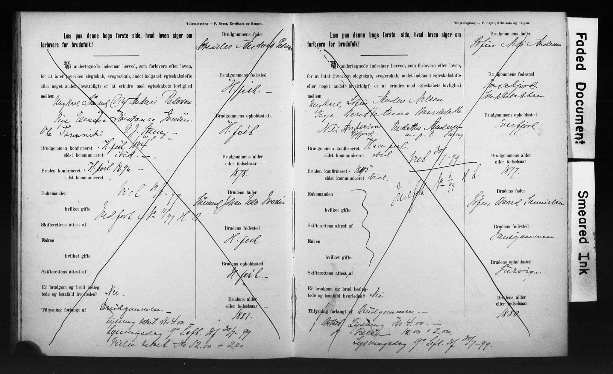 Hammerfest sokneprestkontor, AV/SATØ-S-1347/I/Ib/L0070/0004: Banns register no. 70.4, 1896-1899