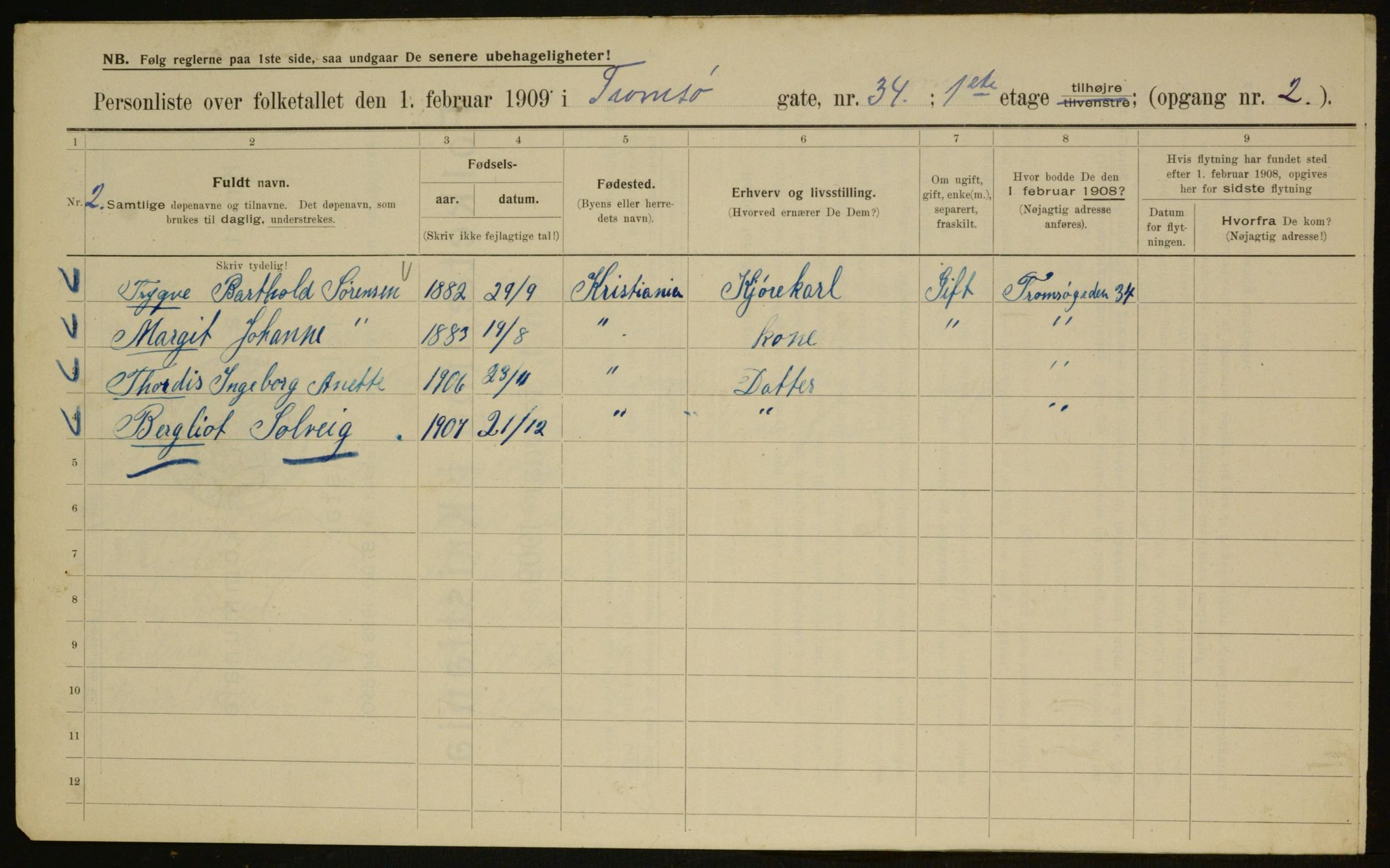 OBA, Municipal Census 1909 for Kristiania, 1909, p. 105193