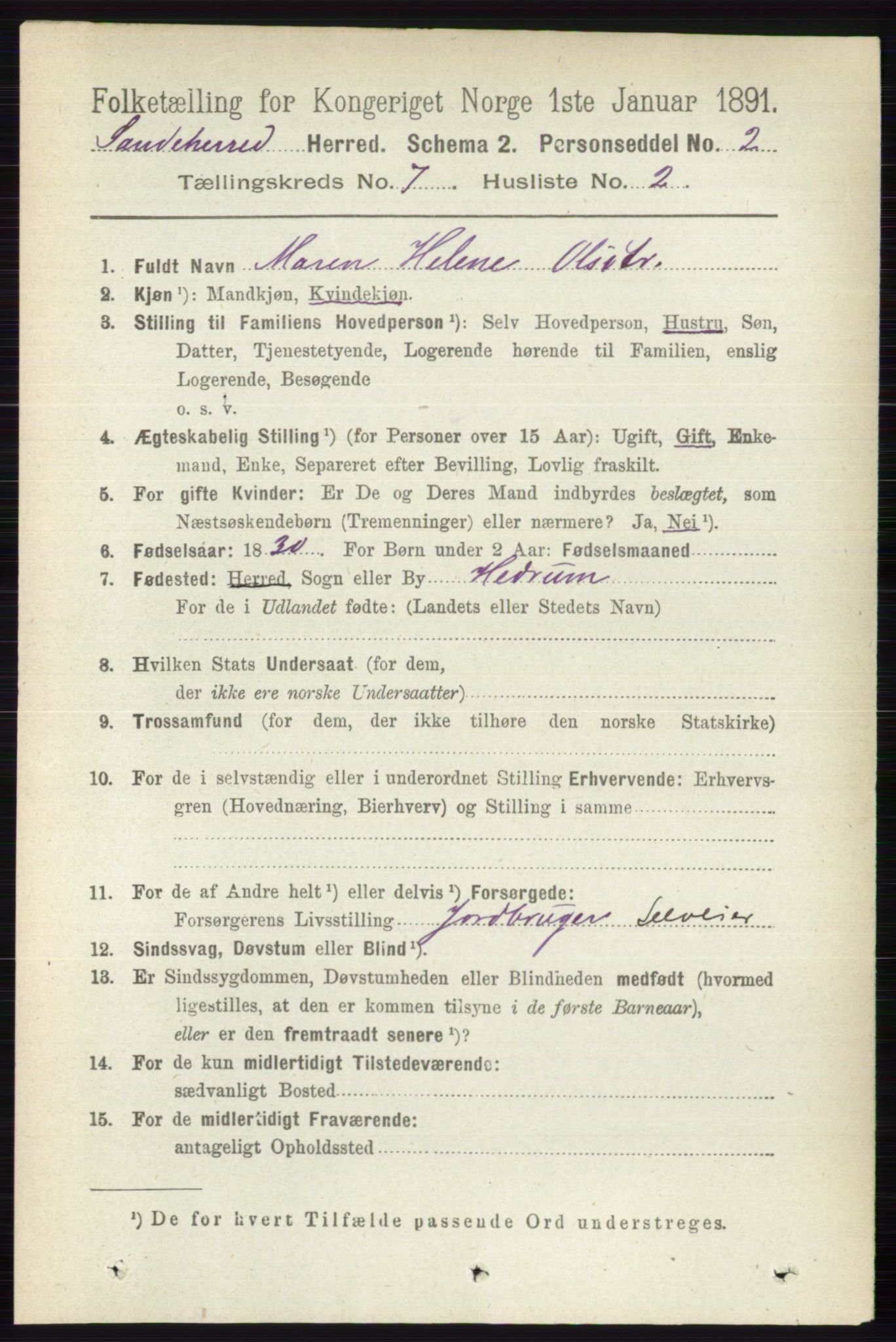 RA, 1891 census for 0724 Sandeherred, 1891, p. 4105