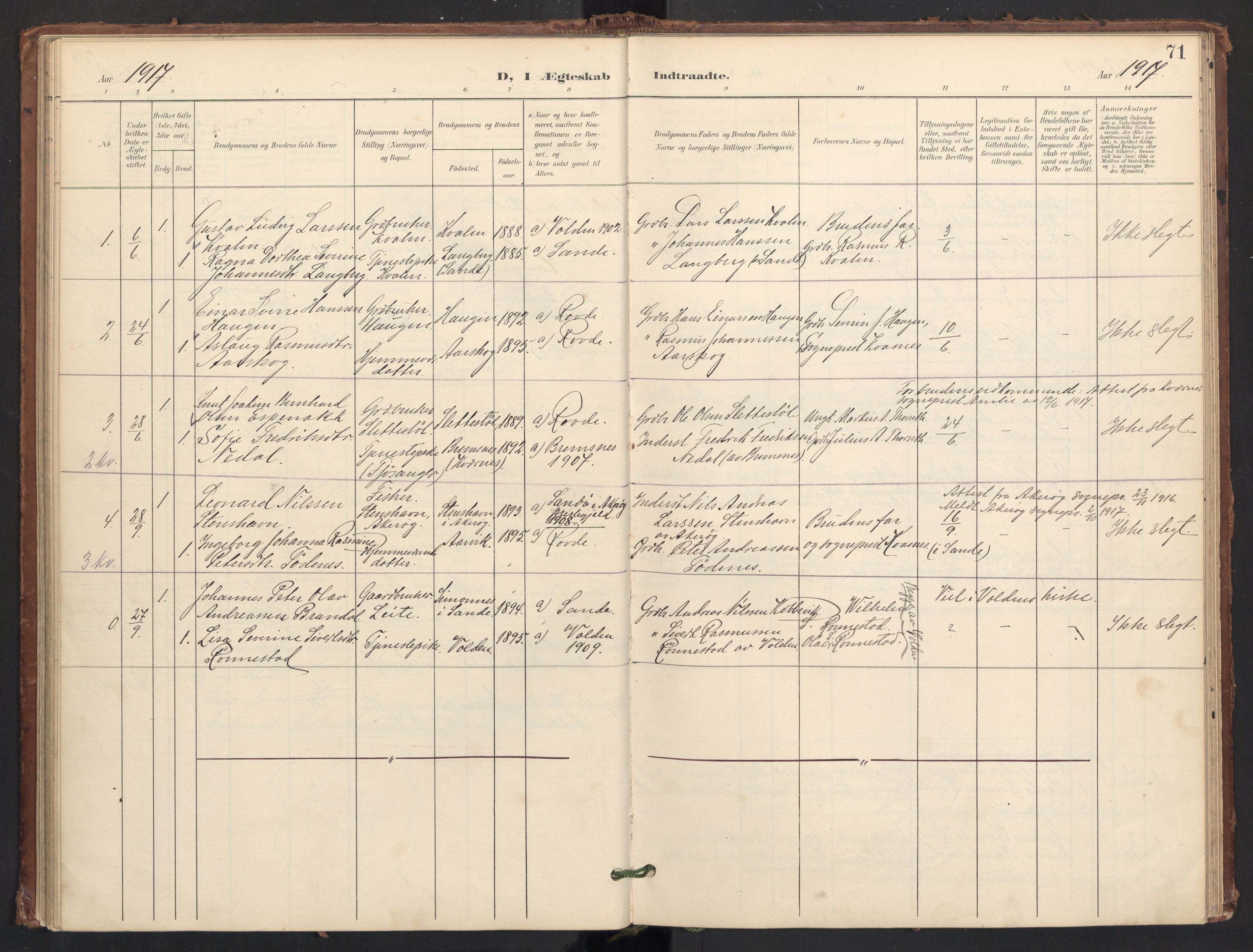 Ministerialprotokoller, klokkerbøker og fødselsregistre - Møre og Romsdal, AV/SAT-A-1454/504/L0057: Parish register (official) no. 504A04, 1902-1919, p. 71