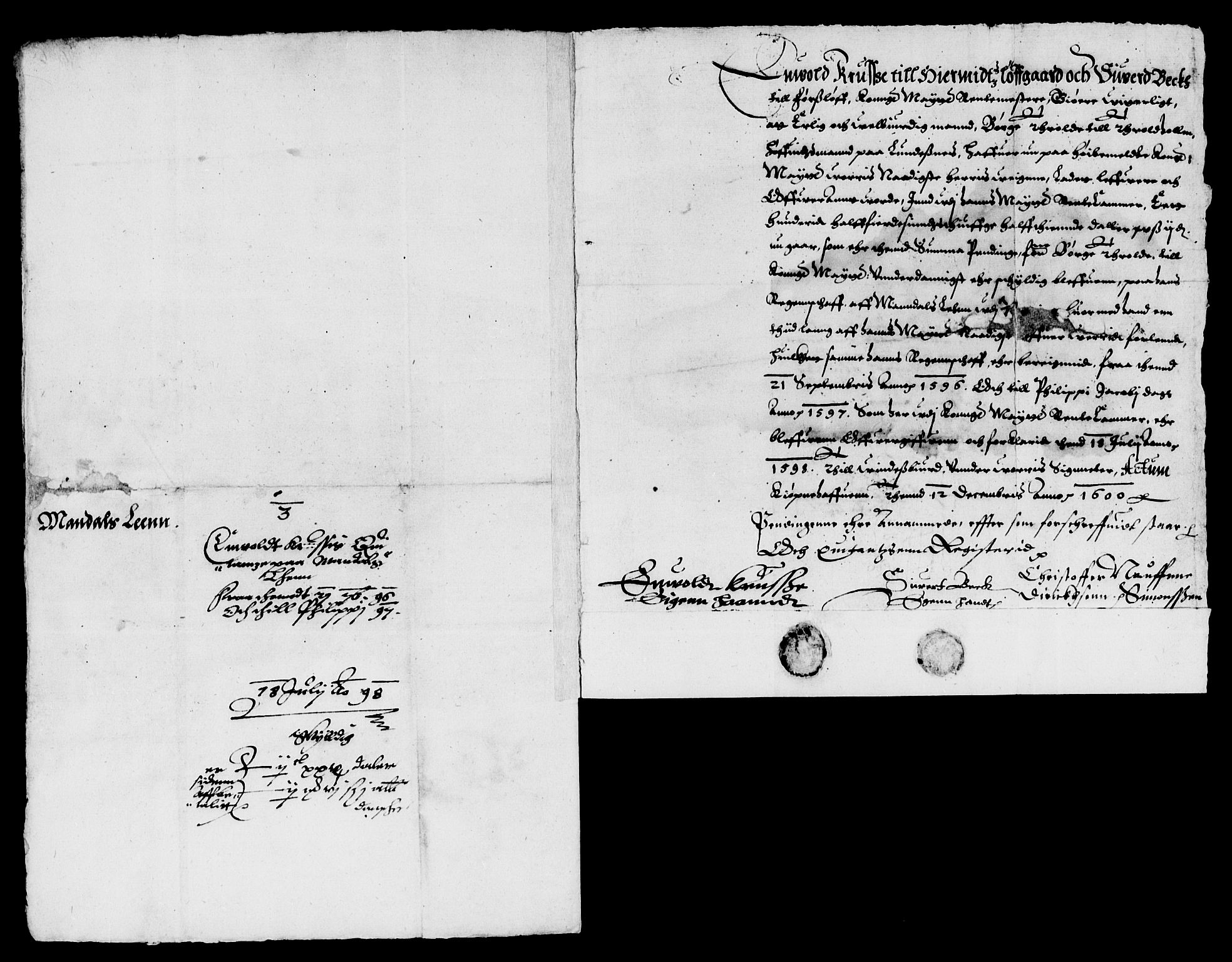 Rentekammeret inntil 1814, Reviderte regnskaper, Lensregnskaper, AV/RA-EA-5023/R/Rb/Rbq/L0001: Nedenes len. Mandals len. Råbyggelag., 1592-1607