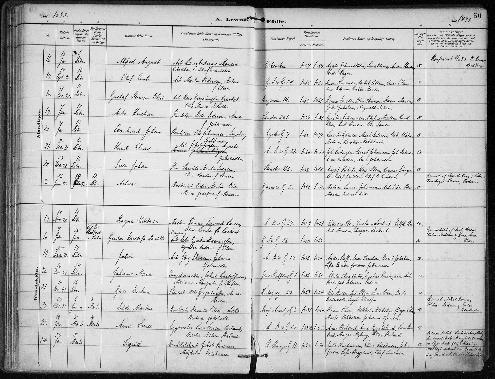 Sandviken Sokneprestembete, AV/SAB-A-77601/H/Ha/L0005: Parish register (official) no. B 2, 1891-1901, p. 50