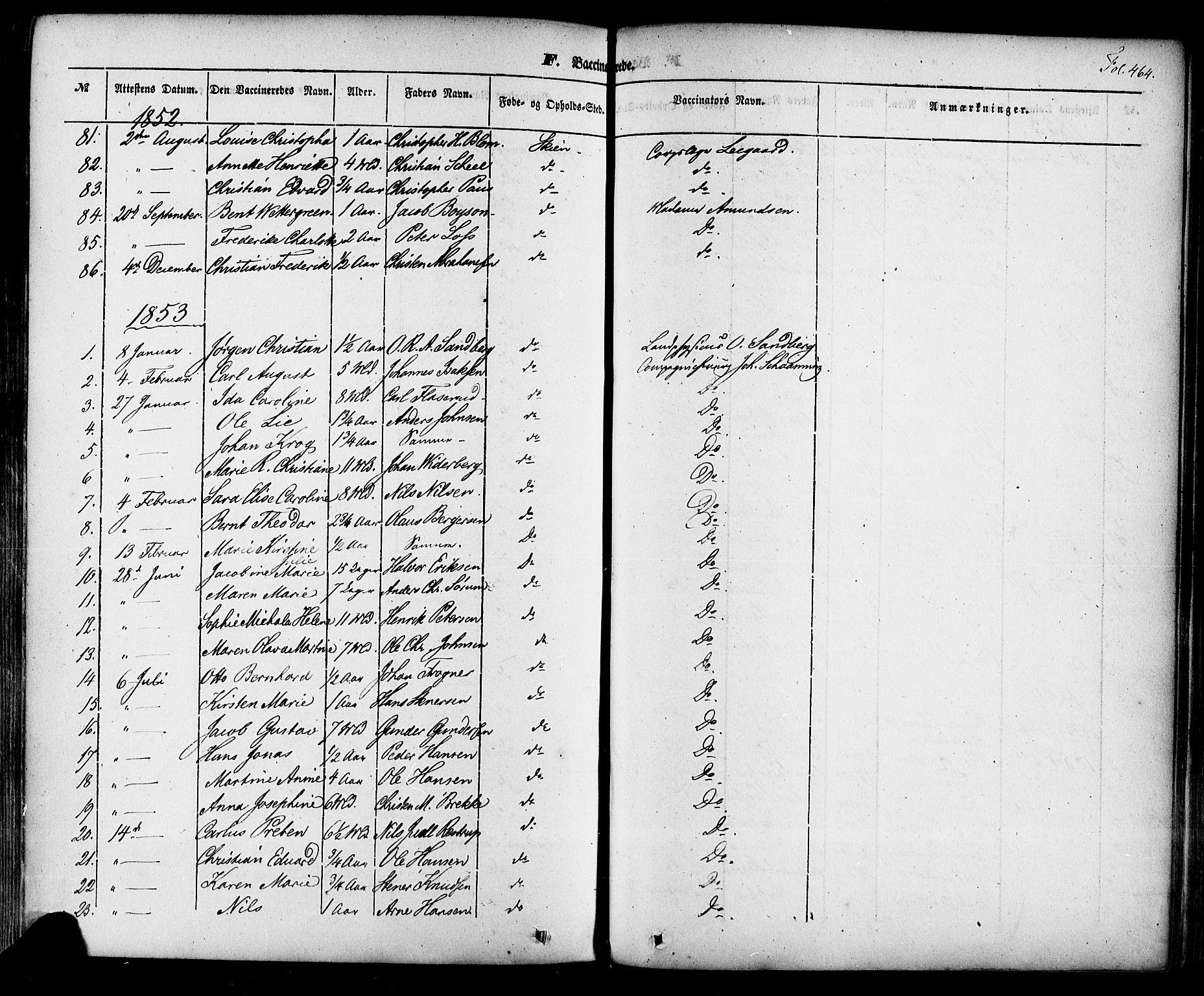 Skien kirkebøker, SAKO/A-302/F/Fa/L0006a: Parish register (official) no. 6A, 1843-1856, p. 464