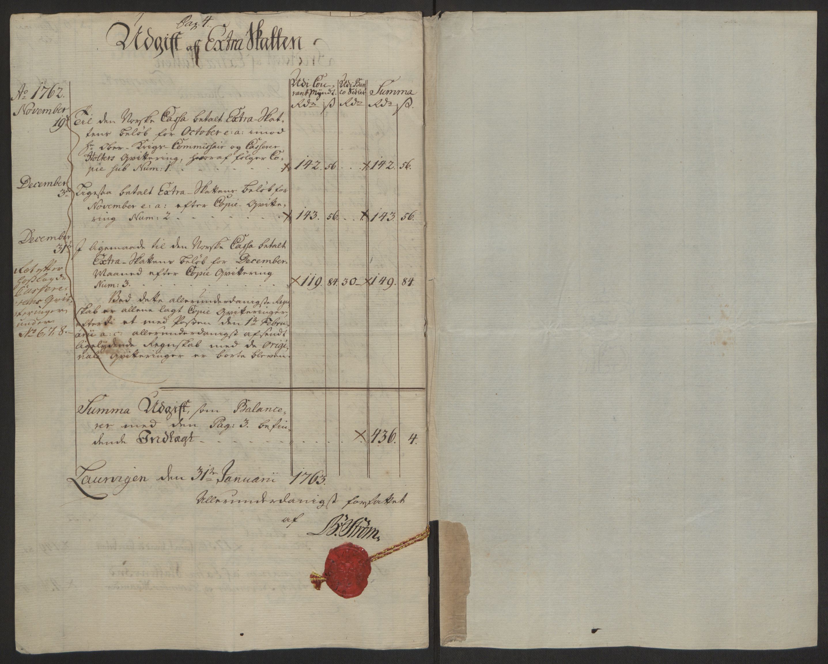 Rentekammeret inntil 1814, Reviderte regnskaper, Byregnskaper, AV/RA-EA-4066/R/Ri/L0183/0001: [I4] Kontribusjonsregnskap / Ekstraskatt, 1762-1768, p. 7