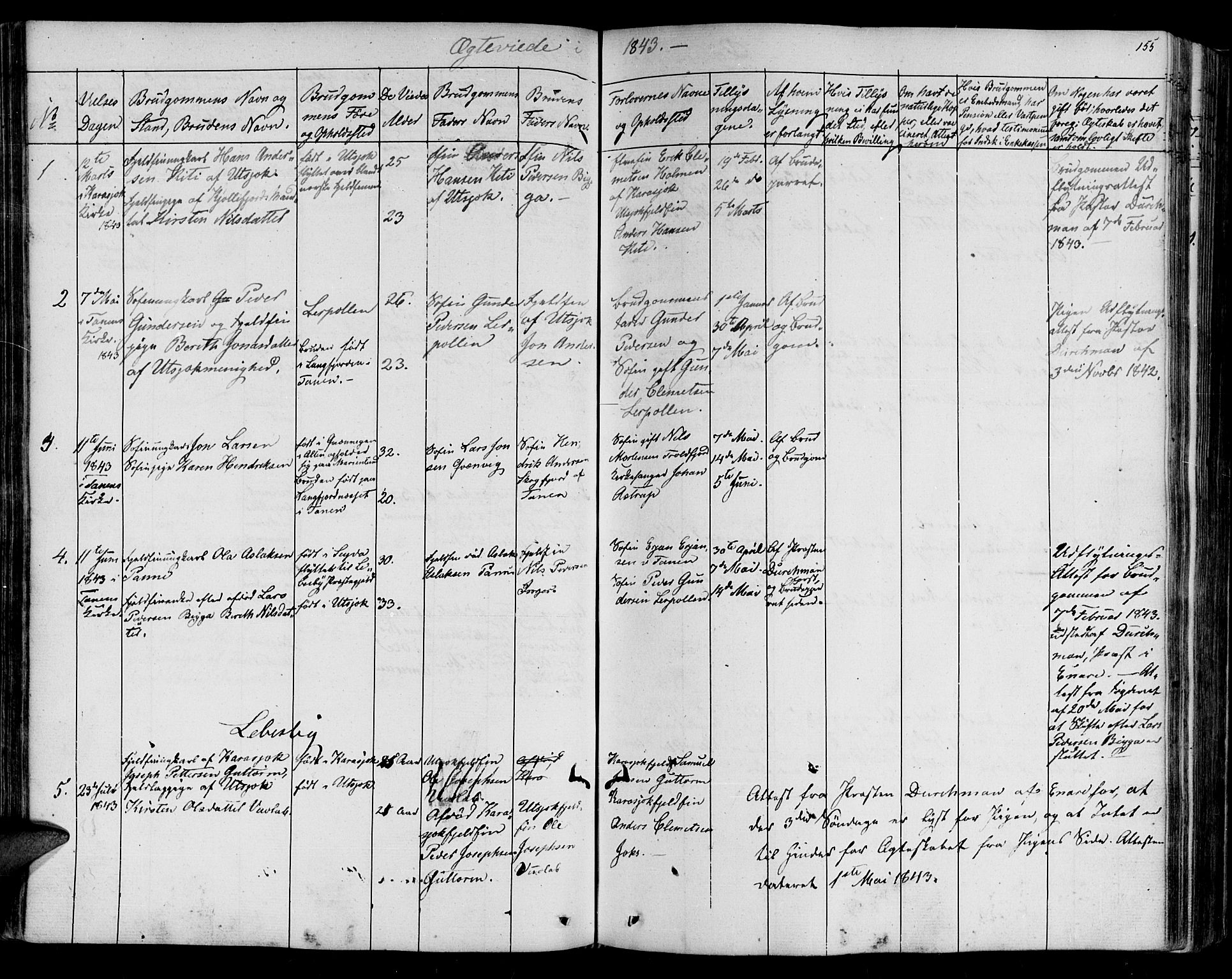 Lebesby sokneprestkontor, SATØ/S-1353/H/Ha/L0003kirke: Parish register (official) no. 3, 1833-1852, p. 155