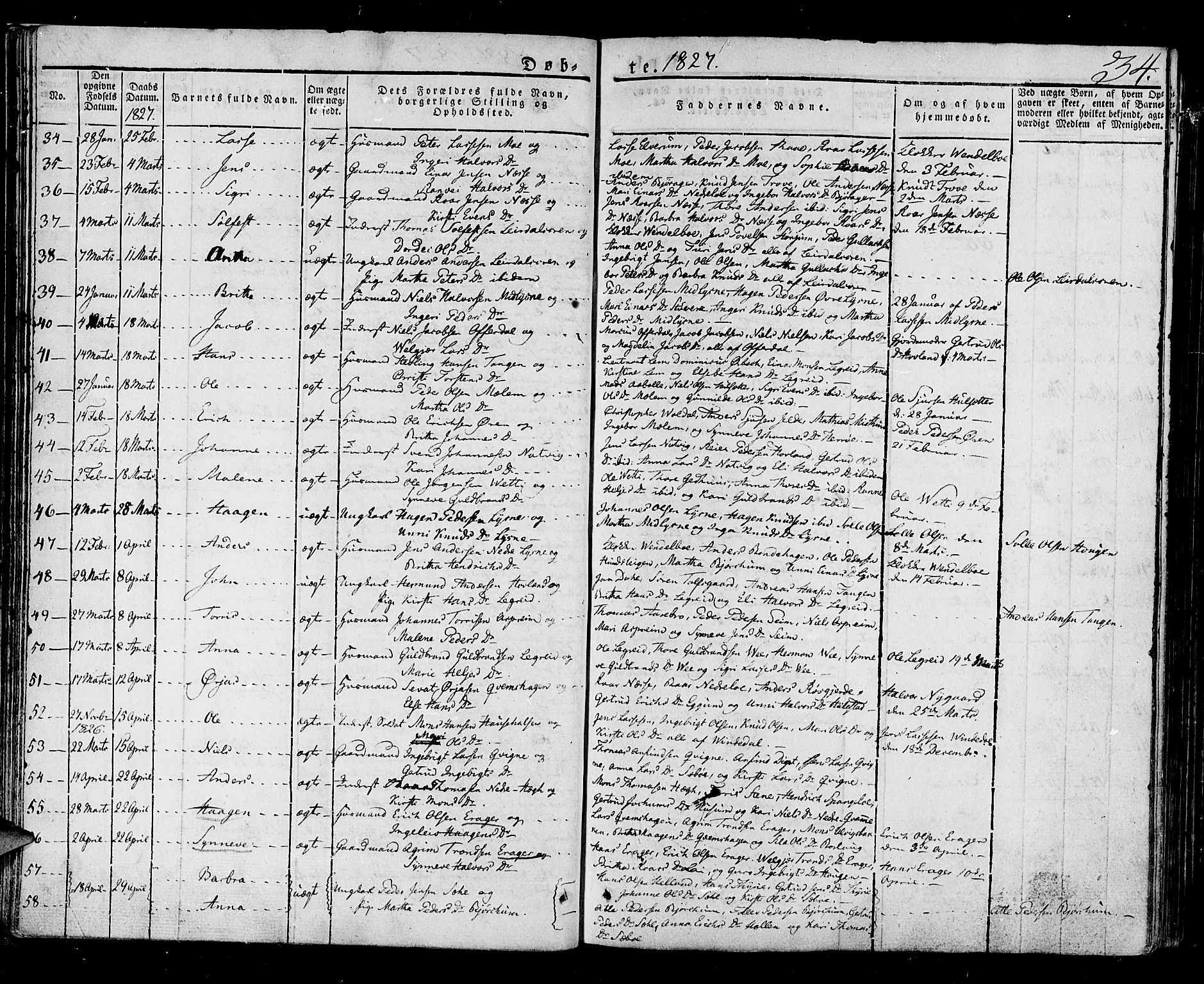 Lærdal sokneprestembete, AV/SAB-A-81201: Parish register (official) no. A 5, 1822-1834, p. 34