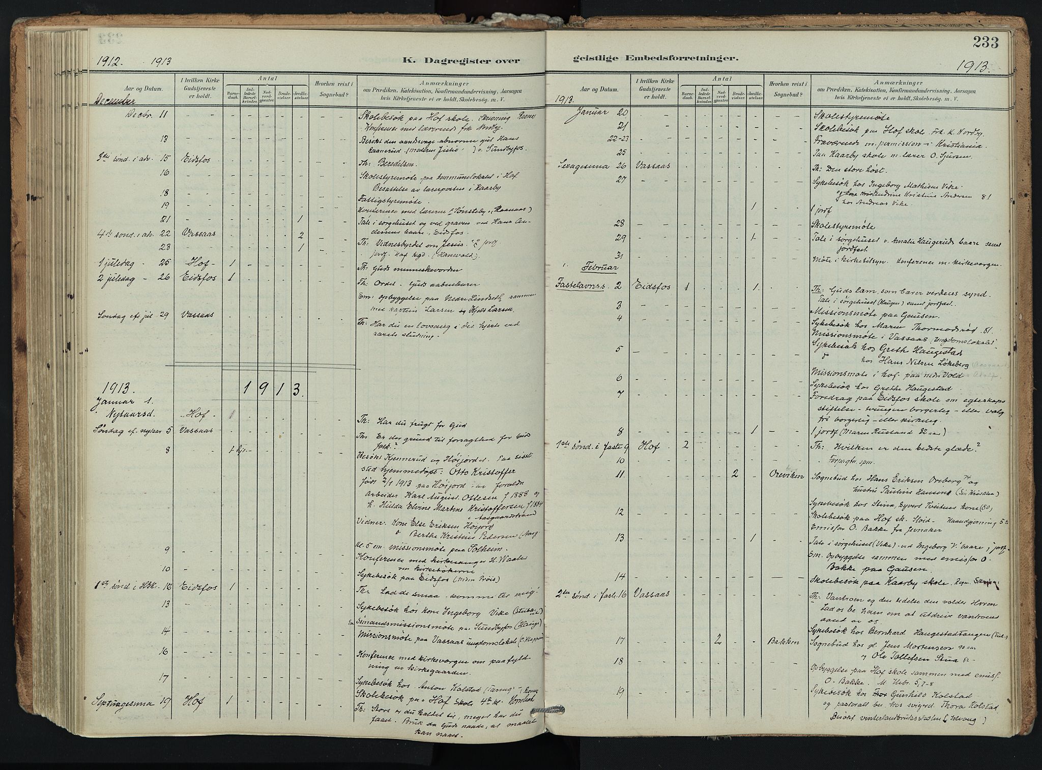 Hof kirkebøker, AV/SAKO-A-64/F/Fa/L0008: Parish register (official) no. I 8, 1902-1921, p. 233