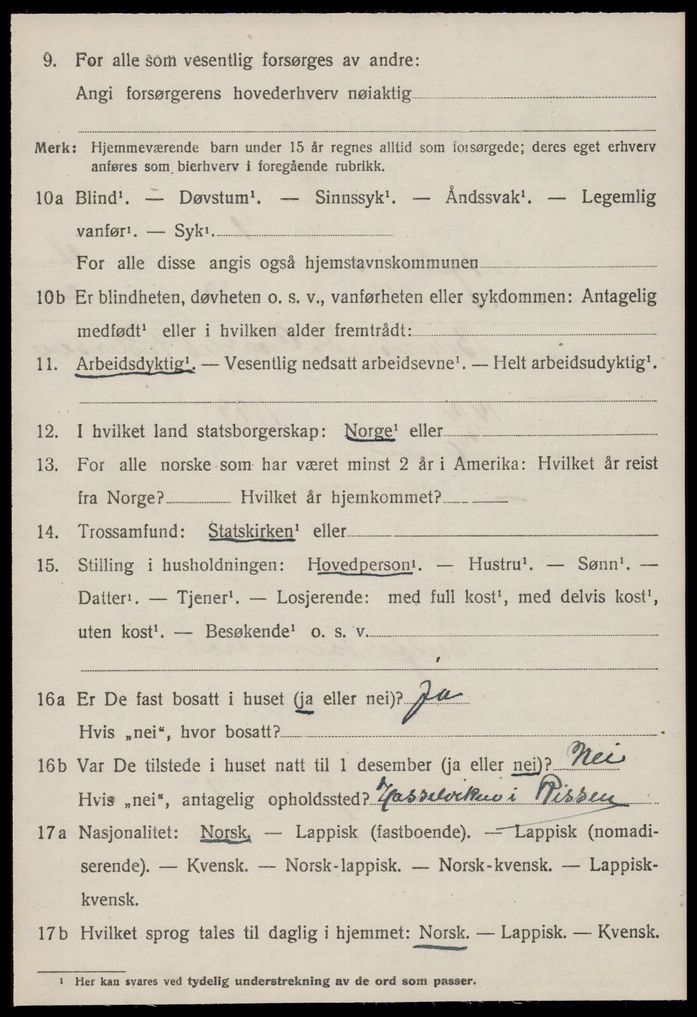 SAT, 1920 census for Agdenes, 1920, p. 2264