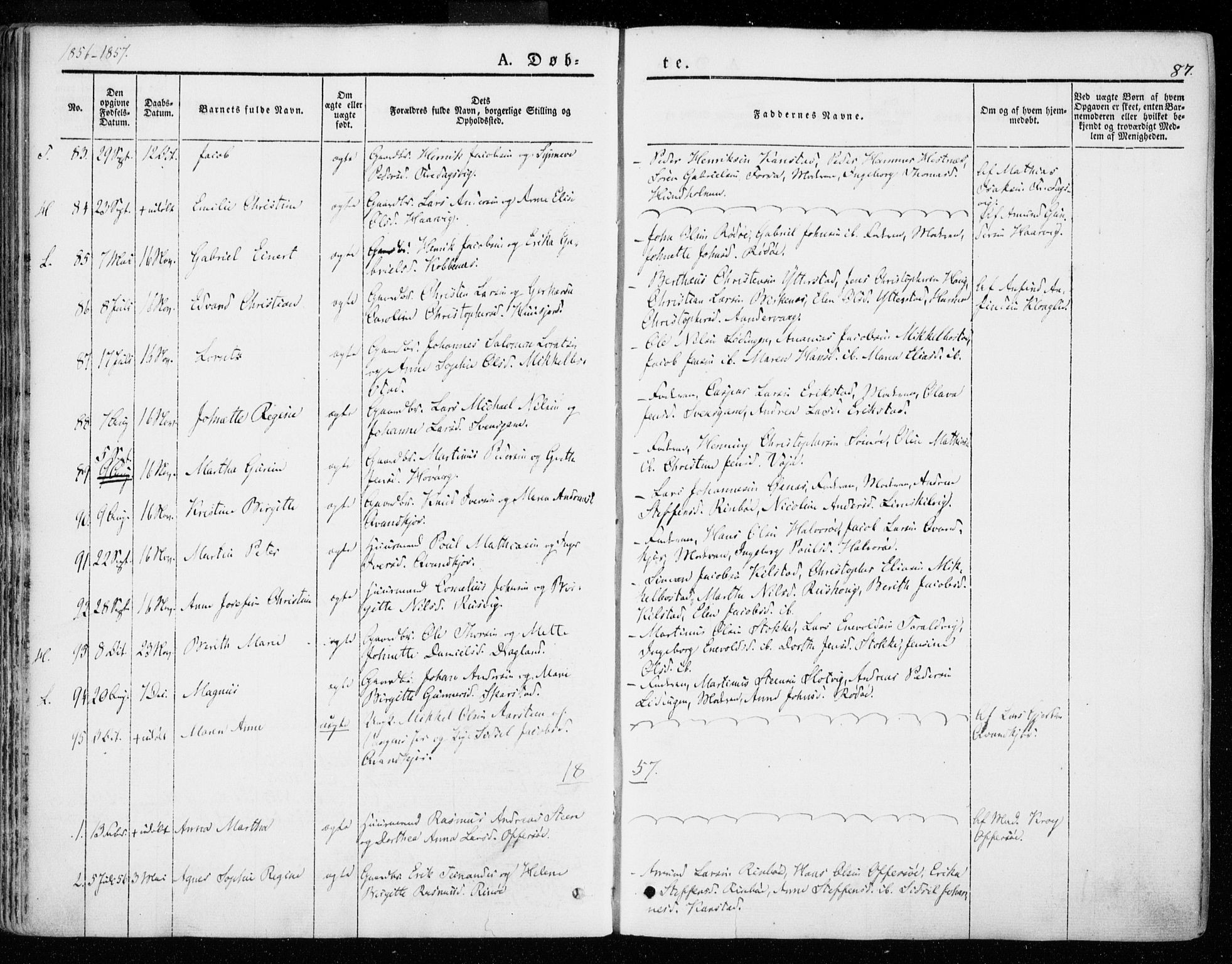 Ministerialprotokoller, klokkerbøker og fødselsregistre - Nordland, SAT/A-1459/872/L1033: Parish register (official) no. 872A08, 1840-1863, p. 87