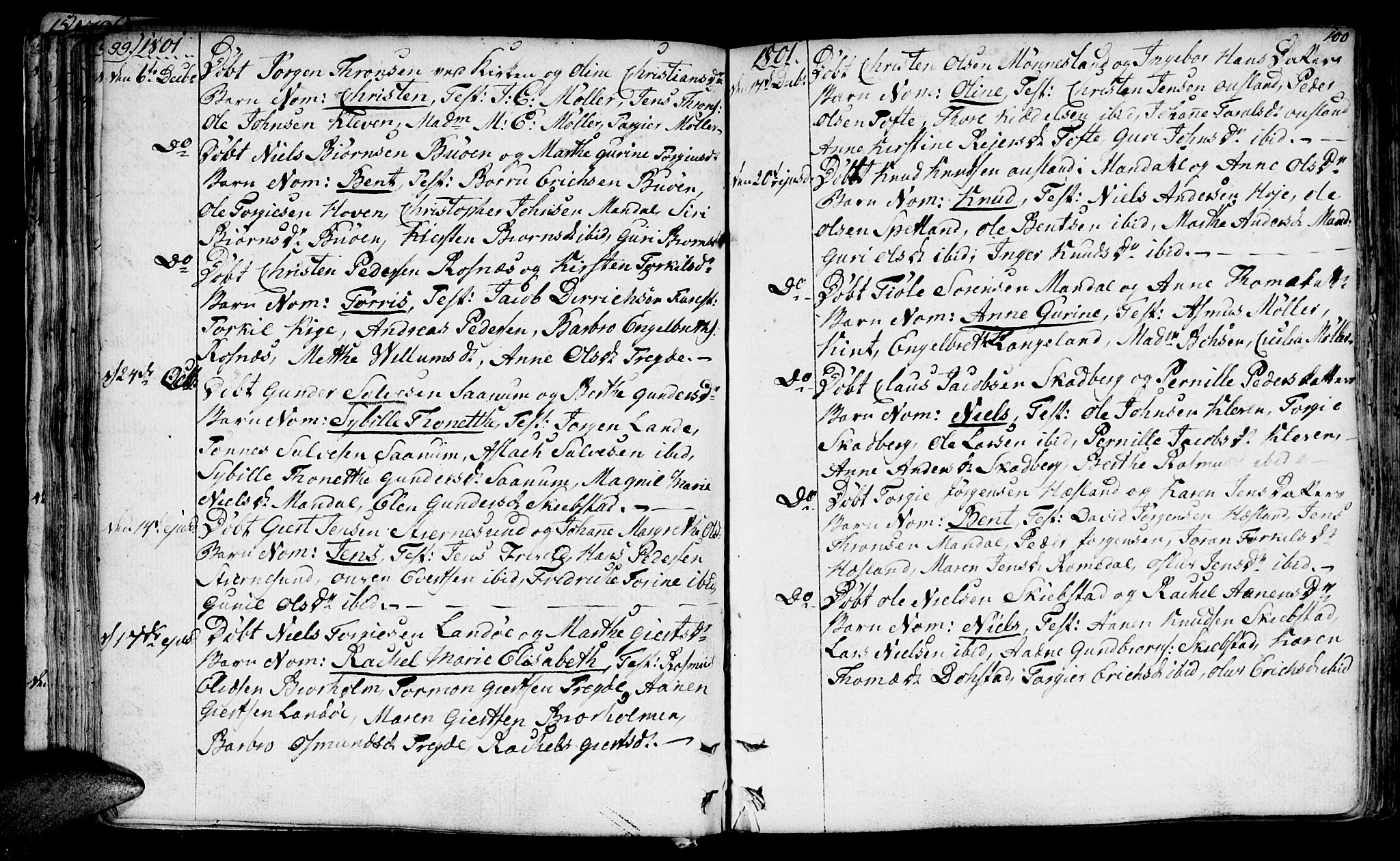 Mandal sokneprestkontor, AV/SAK-1111-0030/F/Fa/Faa/L0008: Parish register (official) no. A 8, 1794-1817, p. 99-100