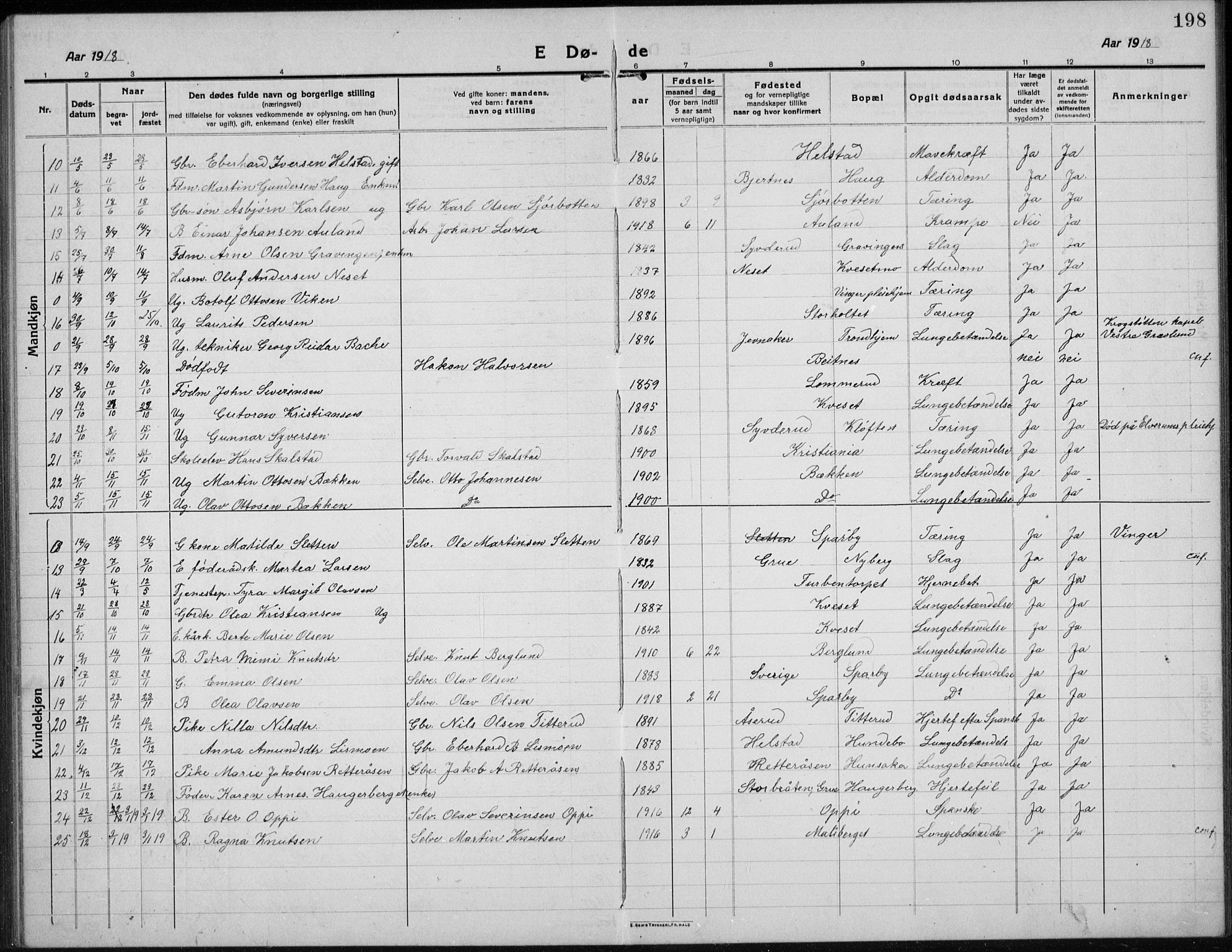 Hof prestekontor, AV/SAH-PREST-038/H/Ha/Hab/L0002: Parish register (copy) no. 2, 1915-1934, p. 198