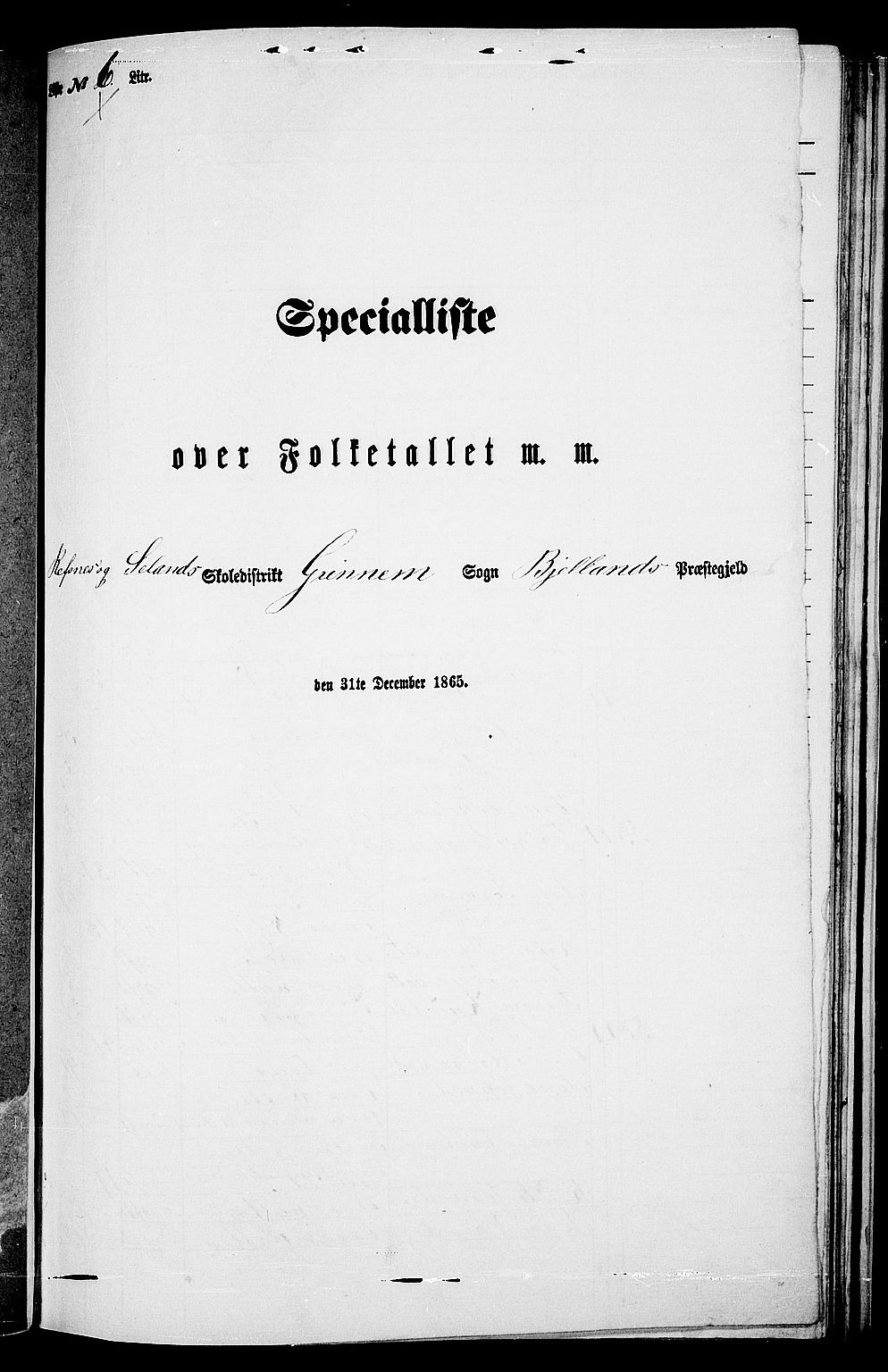 RA, 1865 census for Bjelland, 1865, p. 73