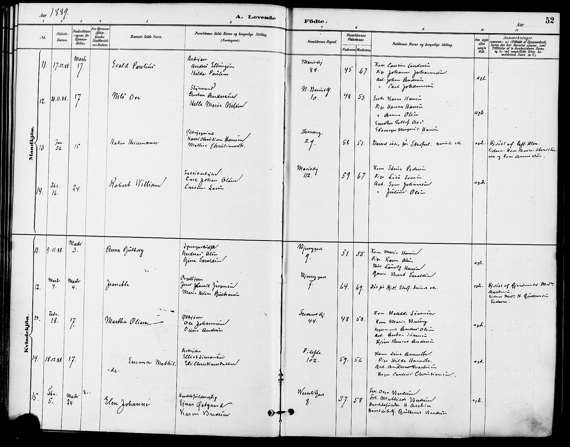 Gamle Aker prestekontor Kirkebøker, AV/SAO-A-10617a/F/L0008: Parish register (official) no. 8, 1887-1896, p. 52