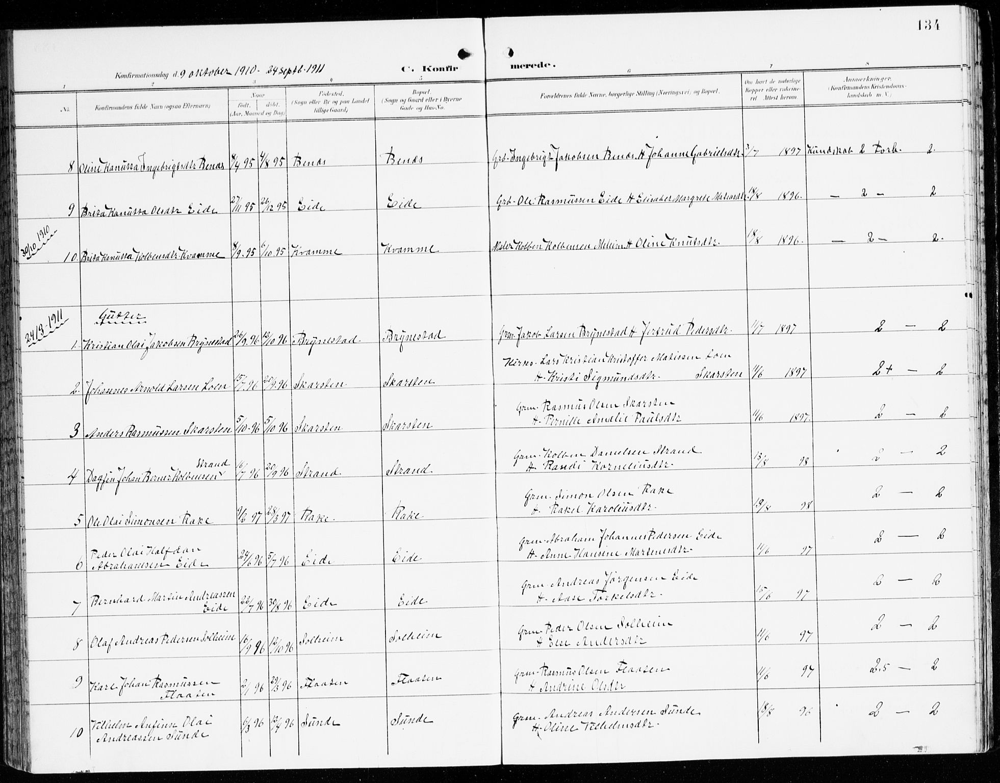 Innvik sokneprestembete, AV/SAB-A-80501: Parish register (official) no. C 2, 1900-1920, p. 134