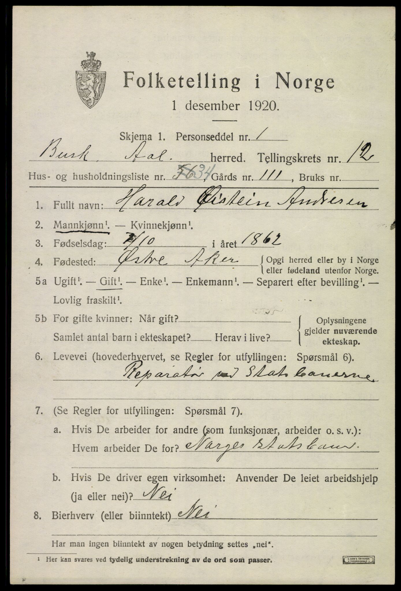 SAKO, 1920 census for Ål, 1920, p. 7022