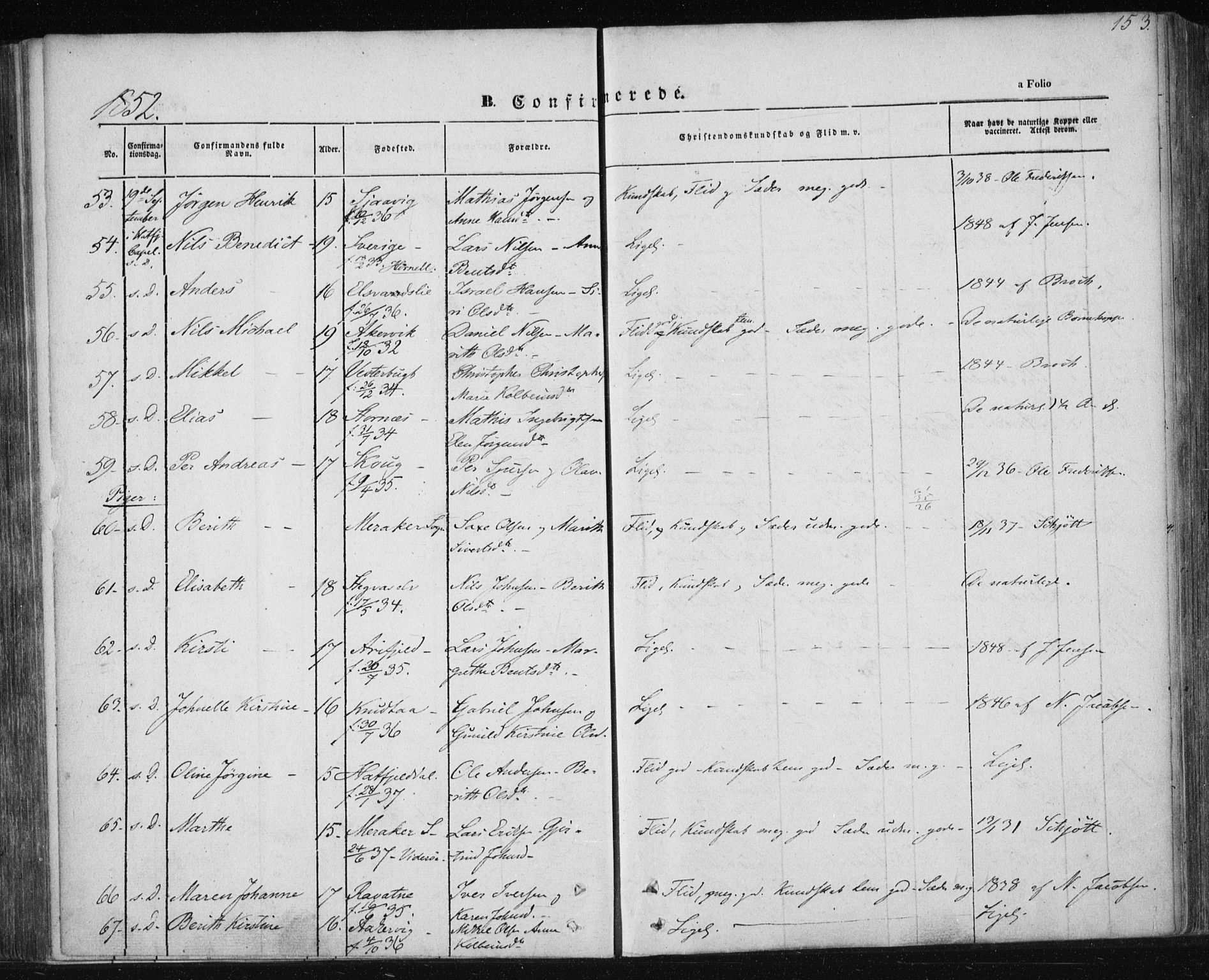 Ministerialprotokoller, klokkerbøker og fødselsregistre - Nordland, AV/SAT-A-1459/820/L0291: Parish register (official) no. 820A12, 1846-1854, p. 153