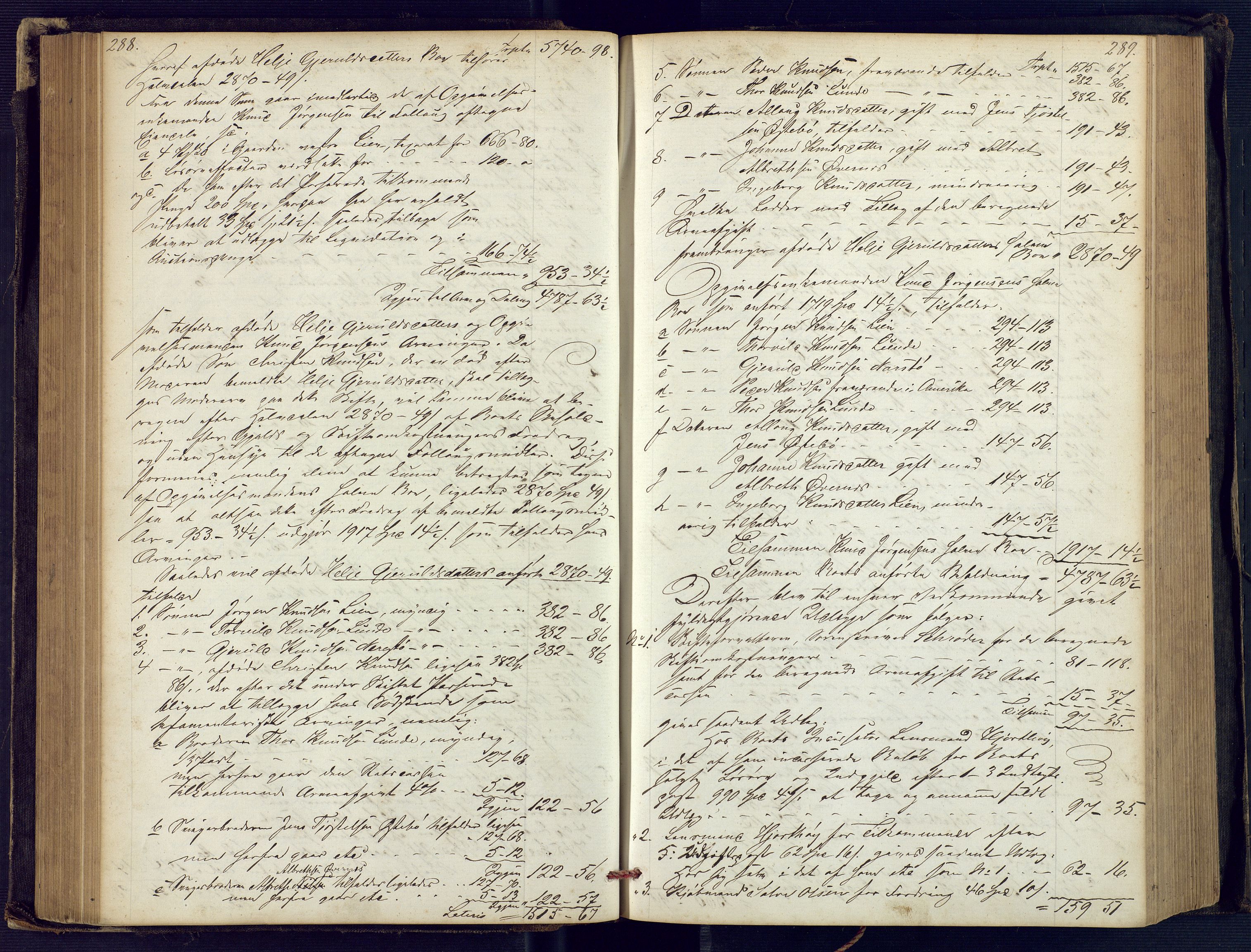 Holt sorenskriveri, SAK/1221-0002/H/Hc/L0029: Skifteutlodningsprotokoll nr. 4 med løst register, 1857-1862, p. 288-289