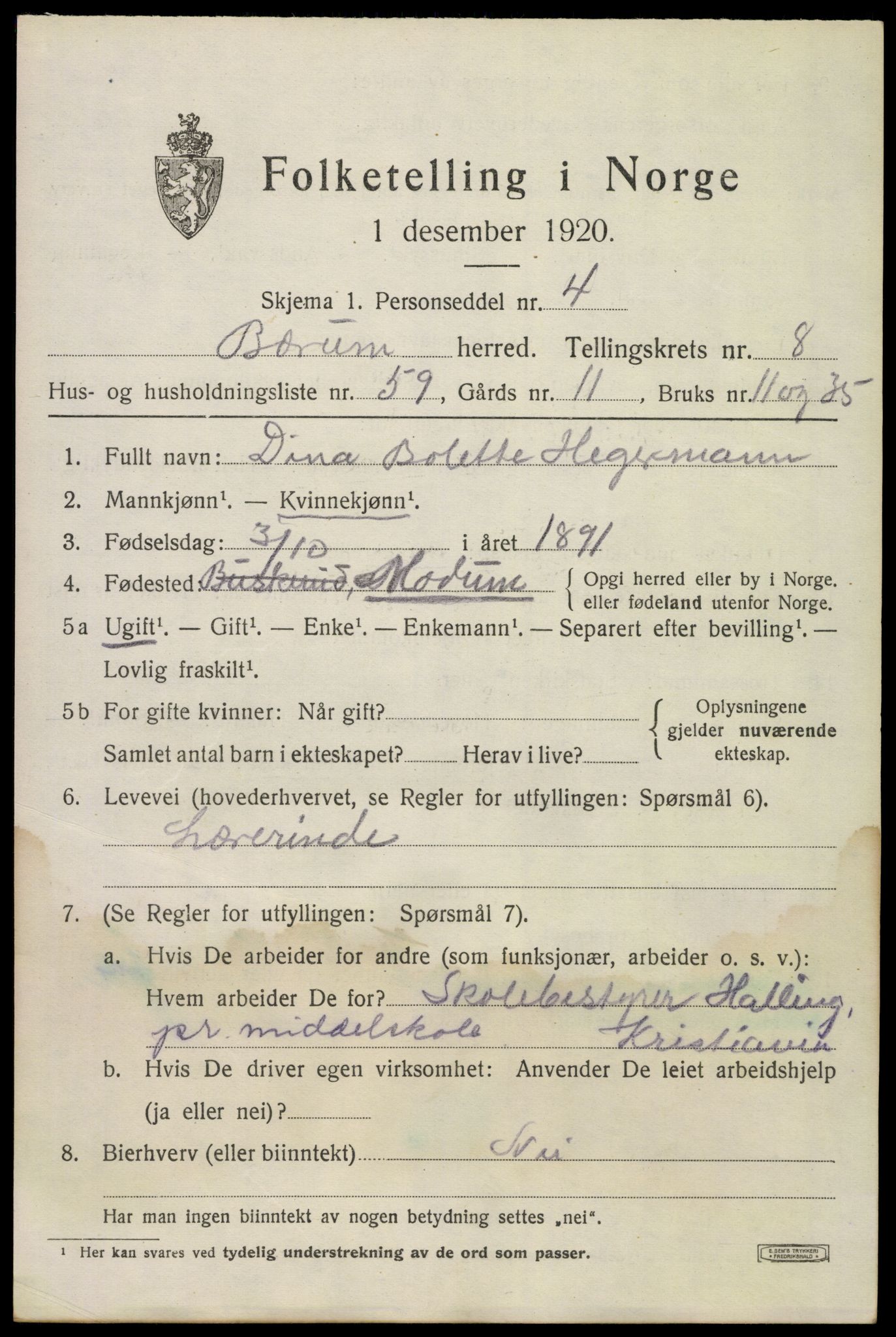 SAO, 1920 census for Bærum, 1920, p. 19326