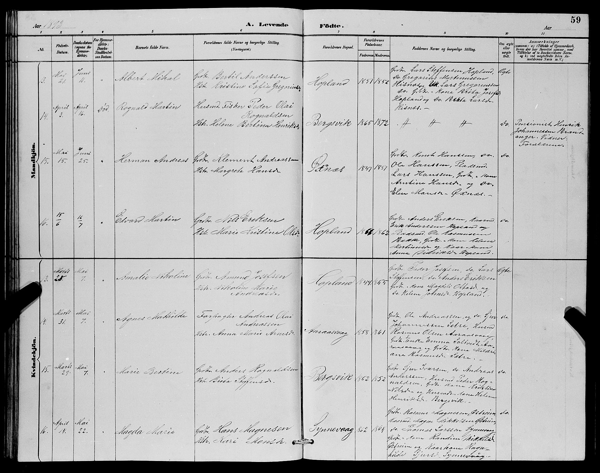 Lindås Sokneprestembete, AV/SAB-A-76701/H/Hab/Habc/L0003: Parish register (copy) no. C 3, 1886-1893, p. 59