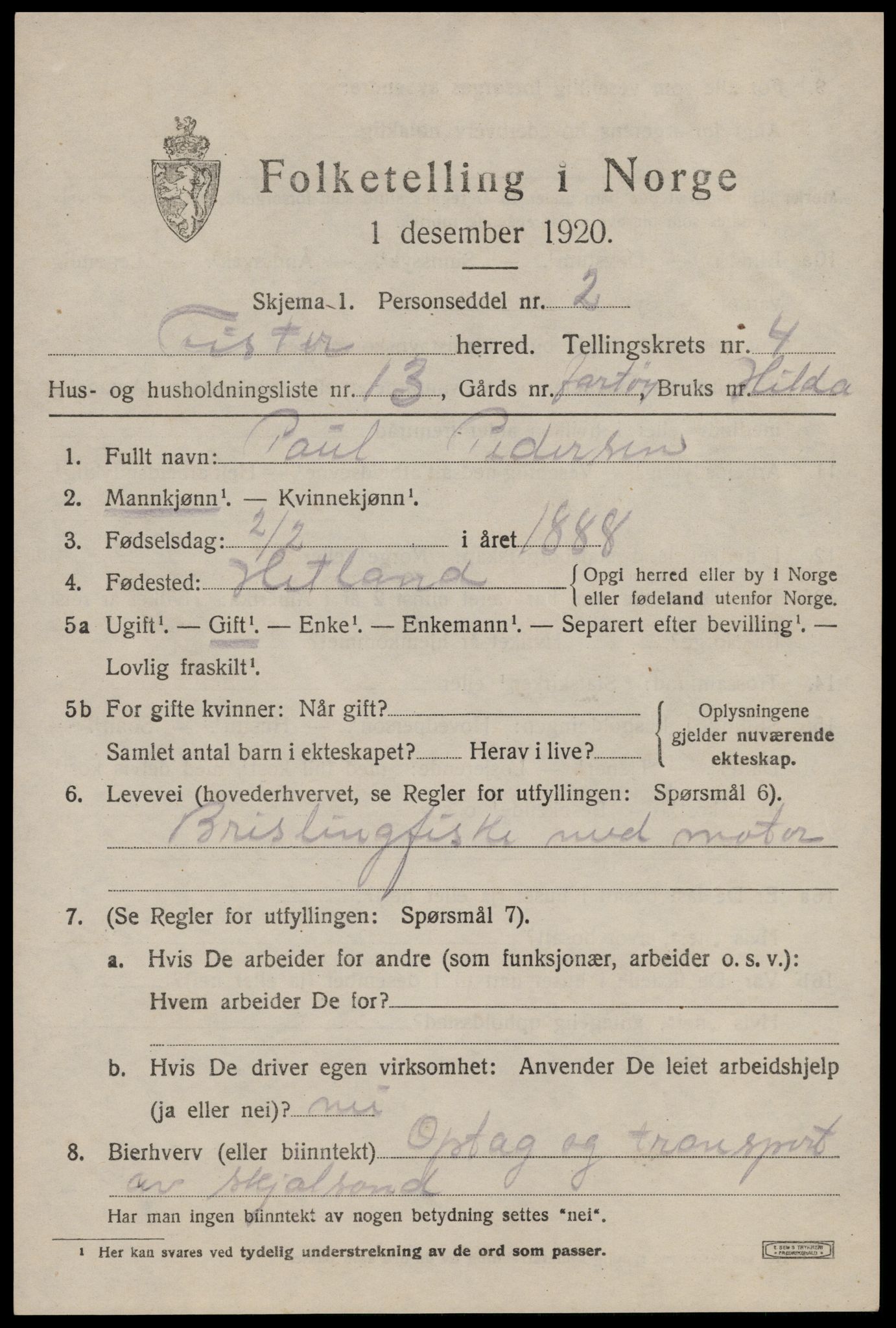 SAST, 1920 census for Fister, 1920, p. 1267