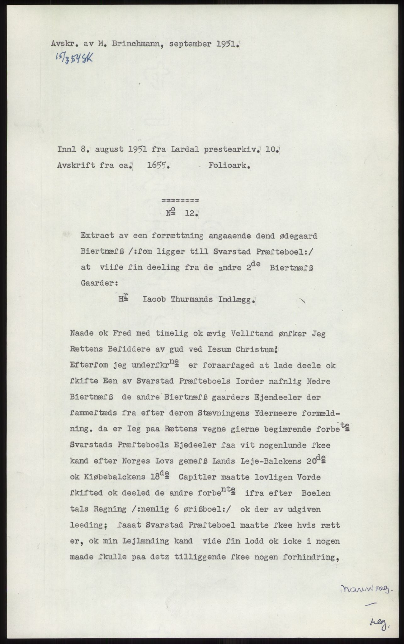 Samlinger til kildeutgivelse, Diplomavskriftsamlingen, AV/RA-EA-4053/H/Ha, p. 277