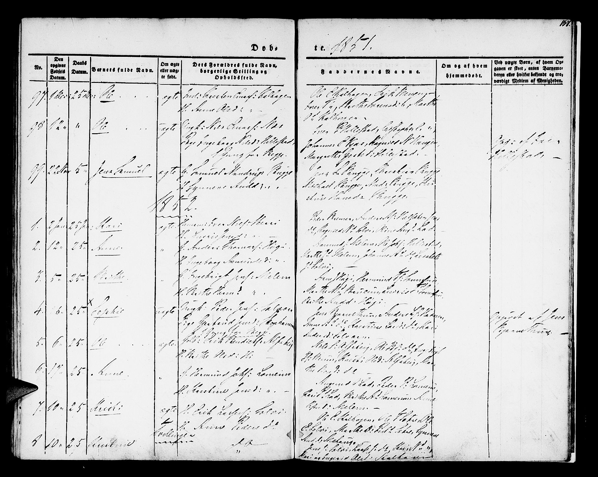 Hafslo sokneprestembete, AV/SAB-A-80301/H/Haa/Haaa/L0005: Parish register (official) no. A 5, 1834-1852, p. 157