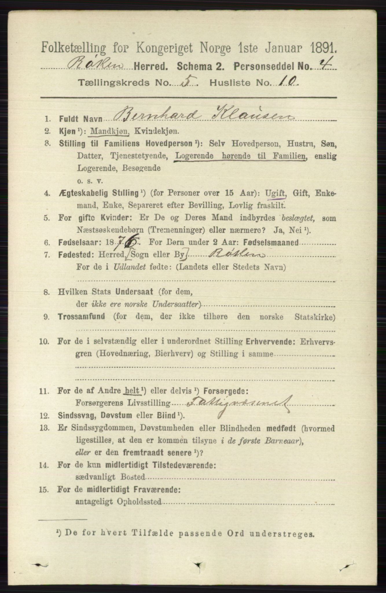 RA, 1891 census for 0627 Røyken, 1891, p. 2938