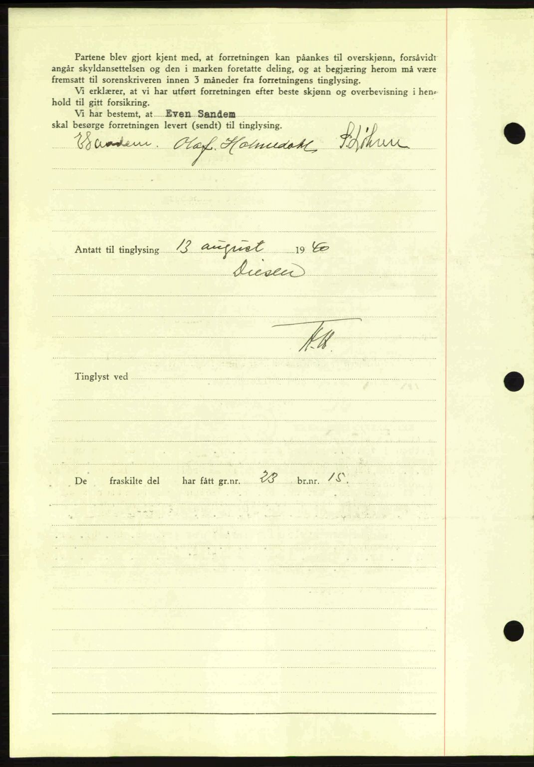 Nes tingrett, SAO/A-10548/G/Gb/Gbb/L0010: Mortgage book no. 54, 1939-1940, Diary no: : 1091/1940
