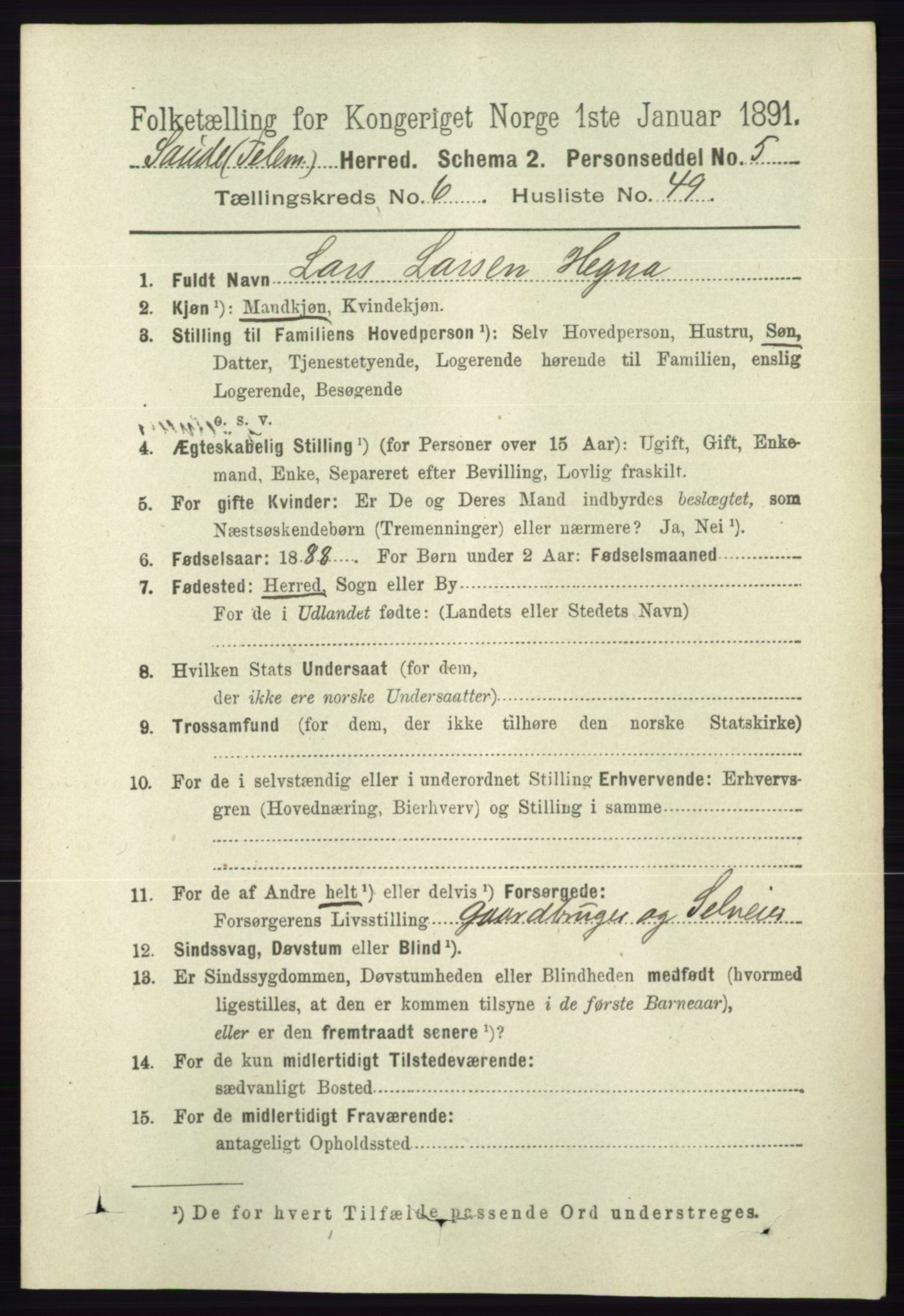 RA, 1891 census for 0822 Sauherad, 1891, p. 1964