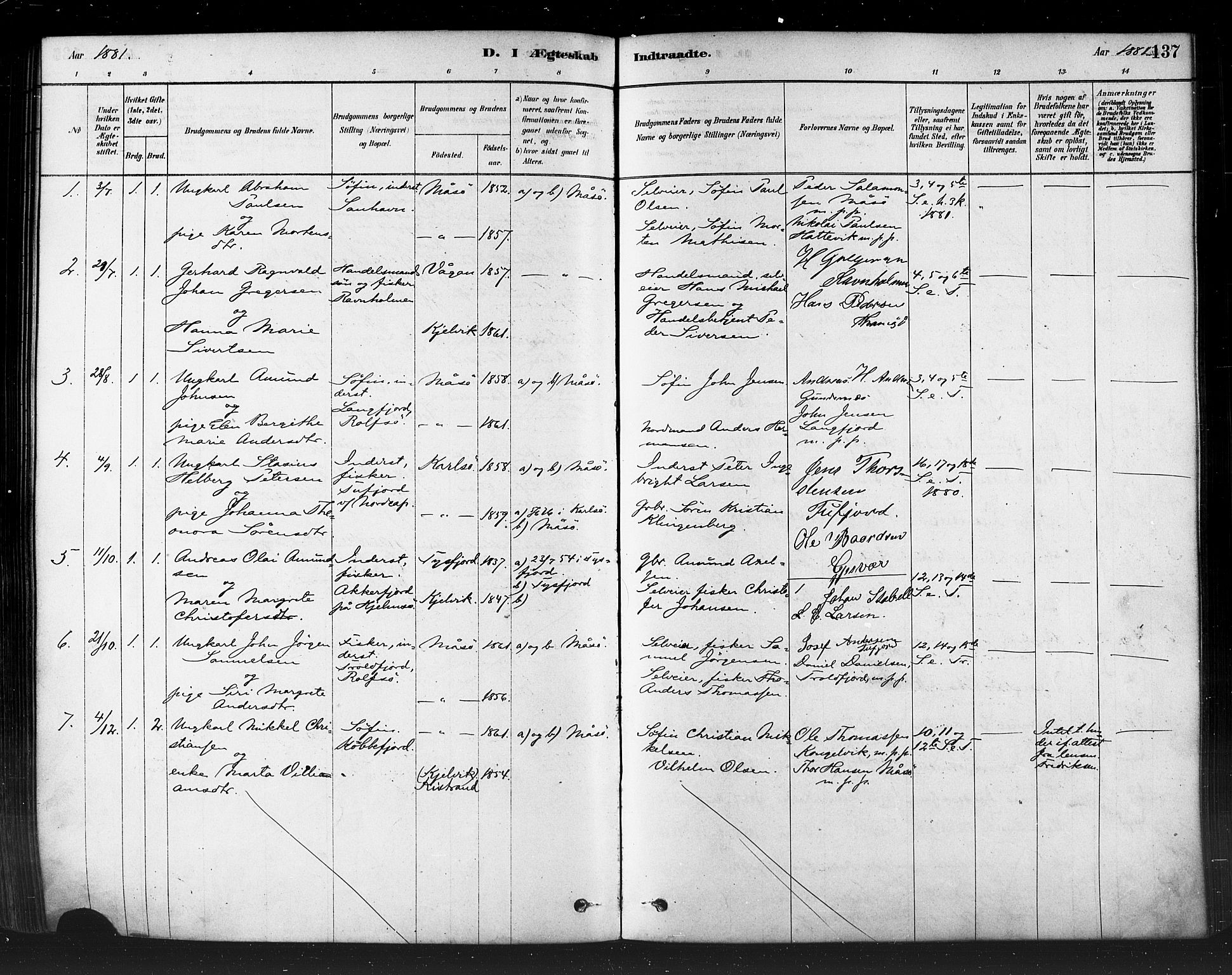 Måsøy sokneprestkontor, AV/SATØ-S-1348/H/Ha/L0004kirke: Parish register (official) no. 4, 1878-1891, p. 137