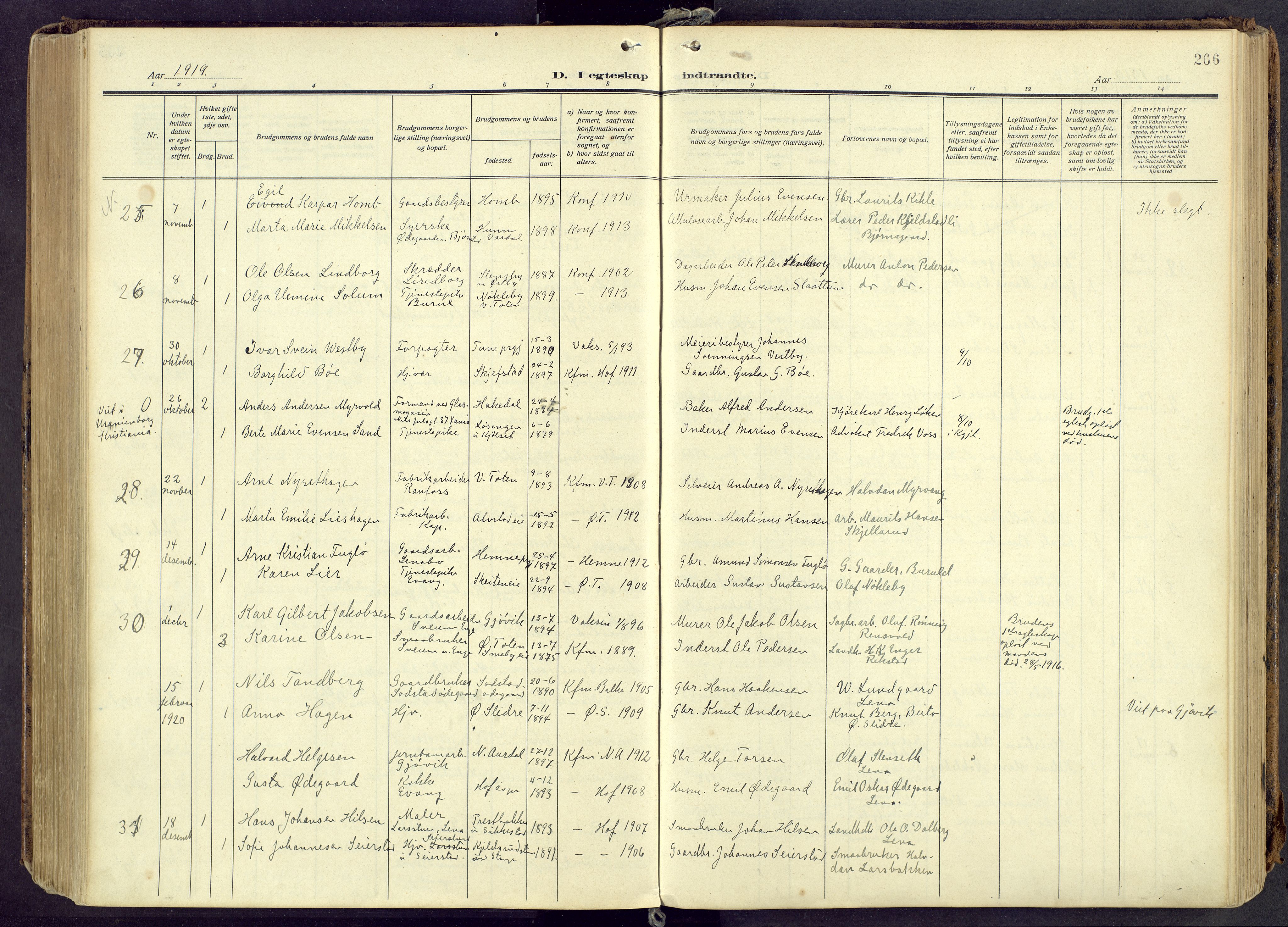 Østre Toten prestekontor, AV/SAH-PREST-104/H/Ha/Haa/L0010: Parish register (official) no. 10, 1910-1920, p. 266