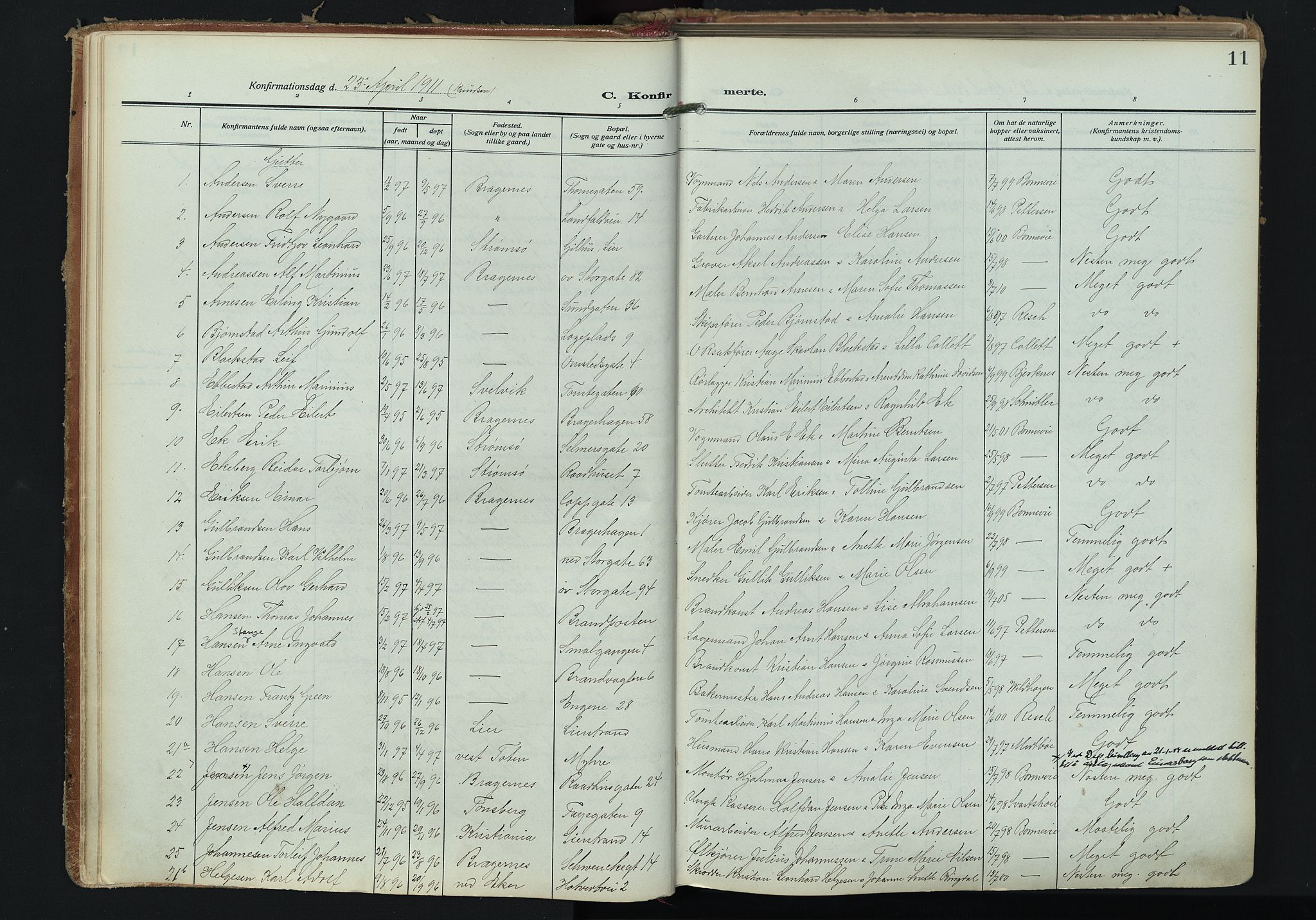 Bragernes kirkebøker, AV/SAKO-A-6/F/Fc/L0008: Parish register (official) no. III 8, 1909-1921, p. 11