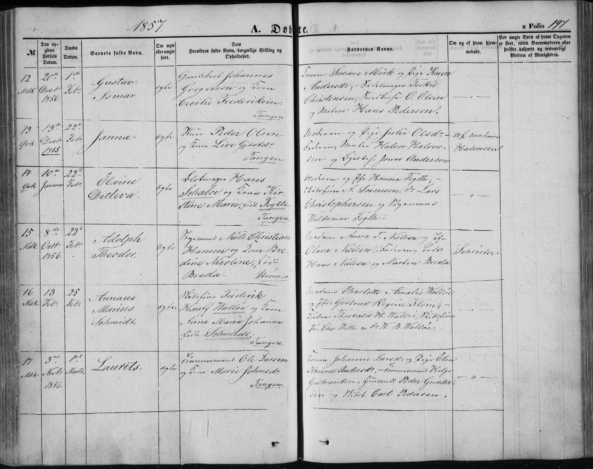 Strømsø kirkebøker, AV/SAKO-A-246/F/Fa/L0014: Parish register (official) no. I 14, 1848-1858, p. 197