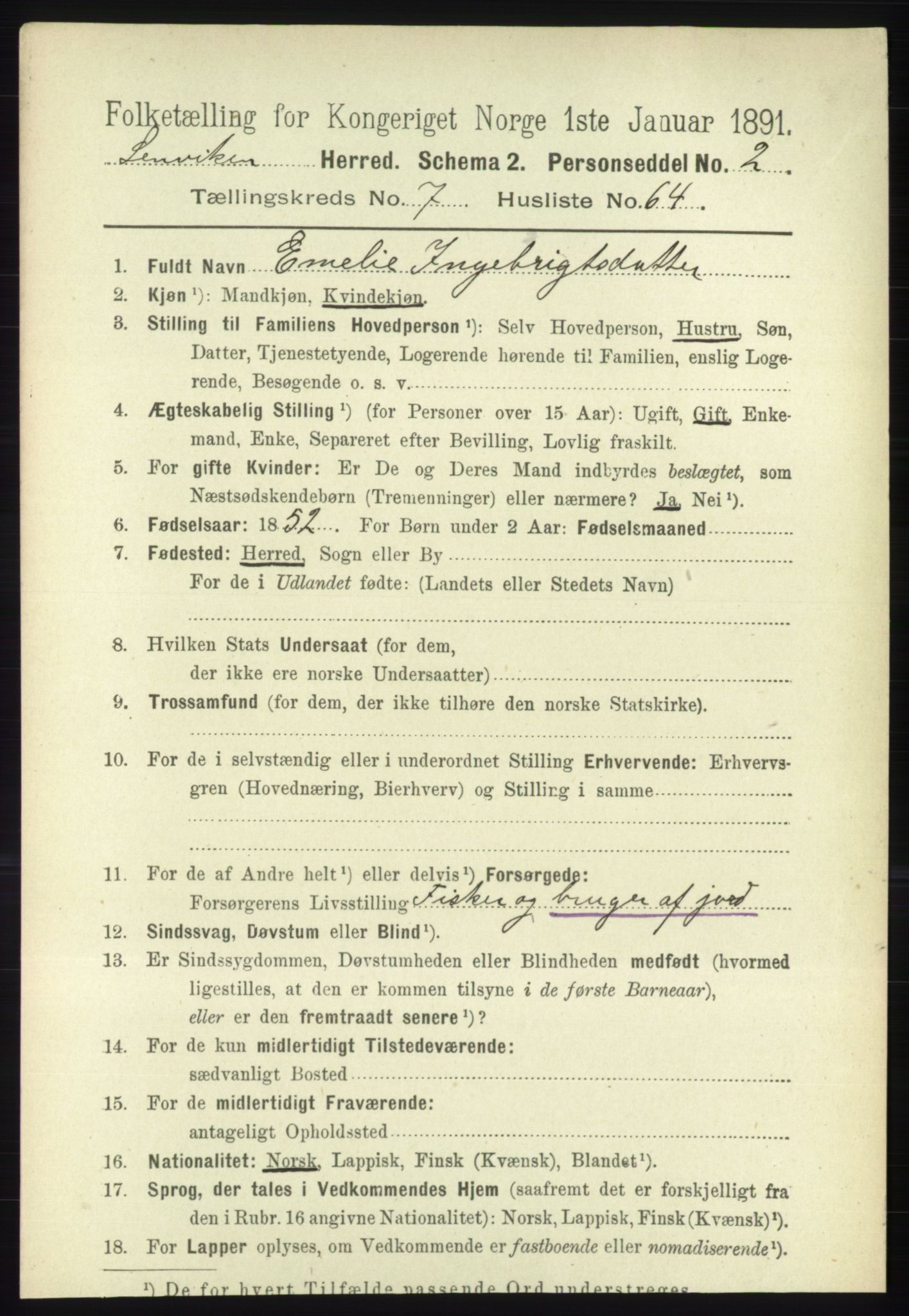 RA, 1891 census for 1931 Lenvik, 1891, p. 4169