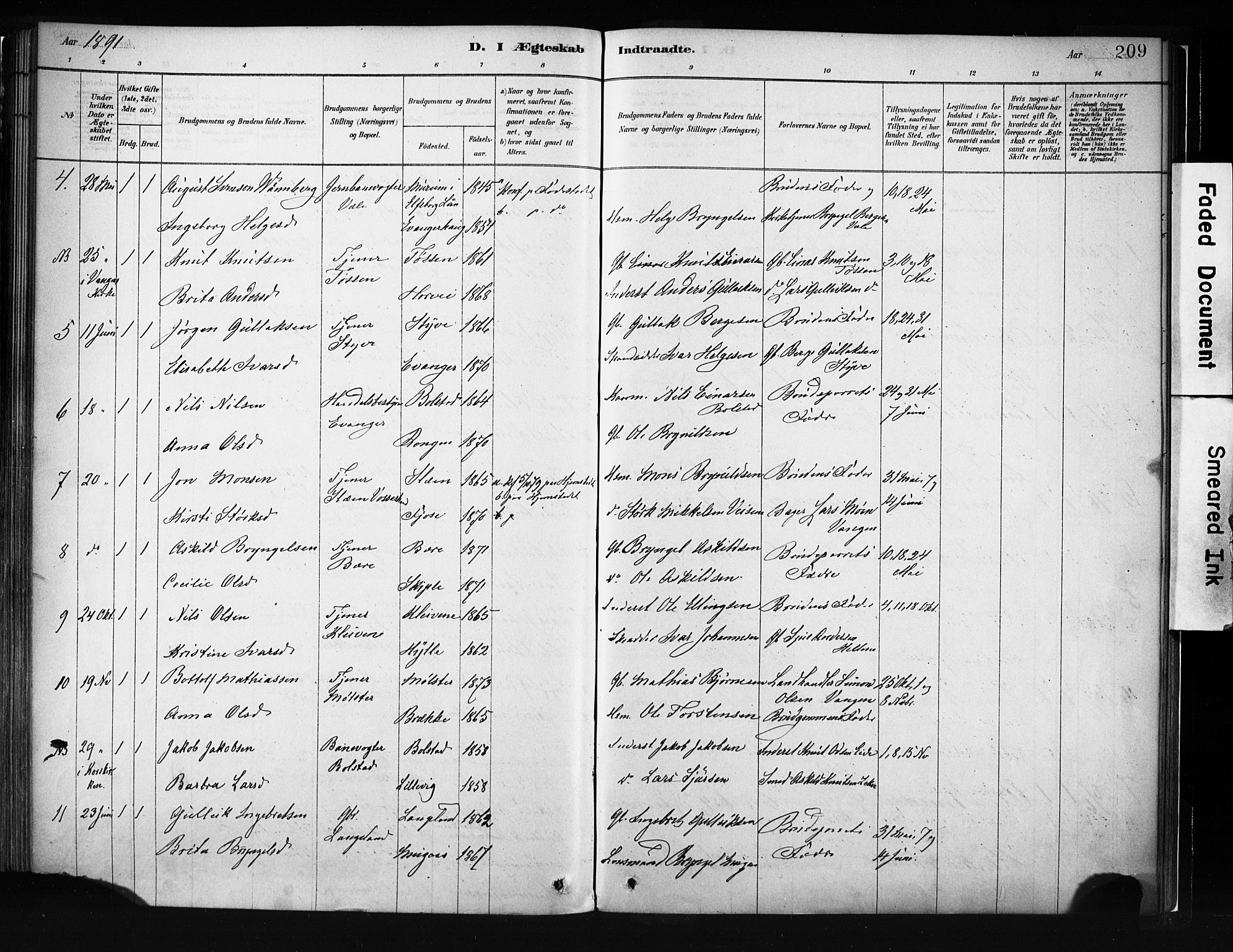 Evanger sokneprestembete, SAB/A-99924: Parish register (official) no. A 1, 1877-1899, p. 209