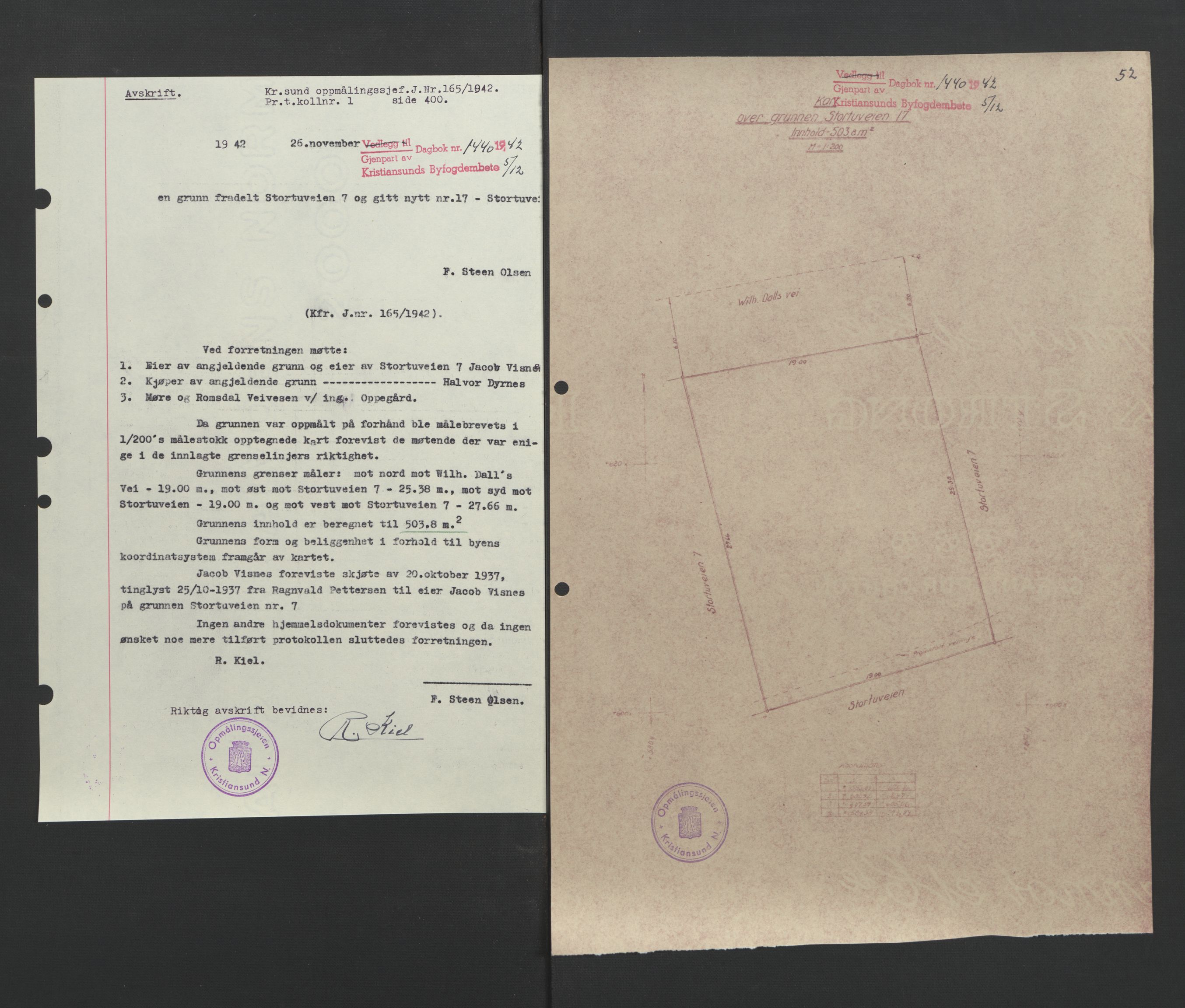 Kristiansund byfogd, AV/SAT-A-4587/A/27: Mortgage book no. 37, 1942-1945, Diary no: : 1440/1942