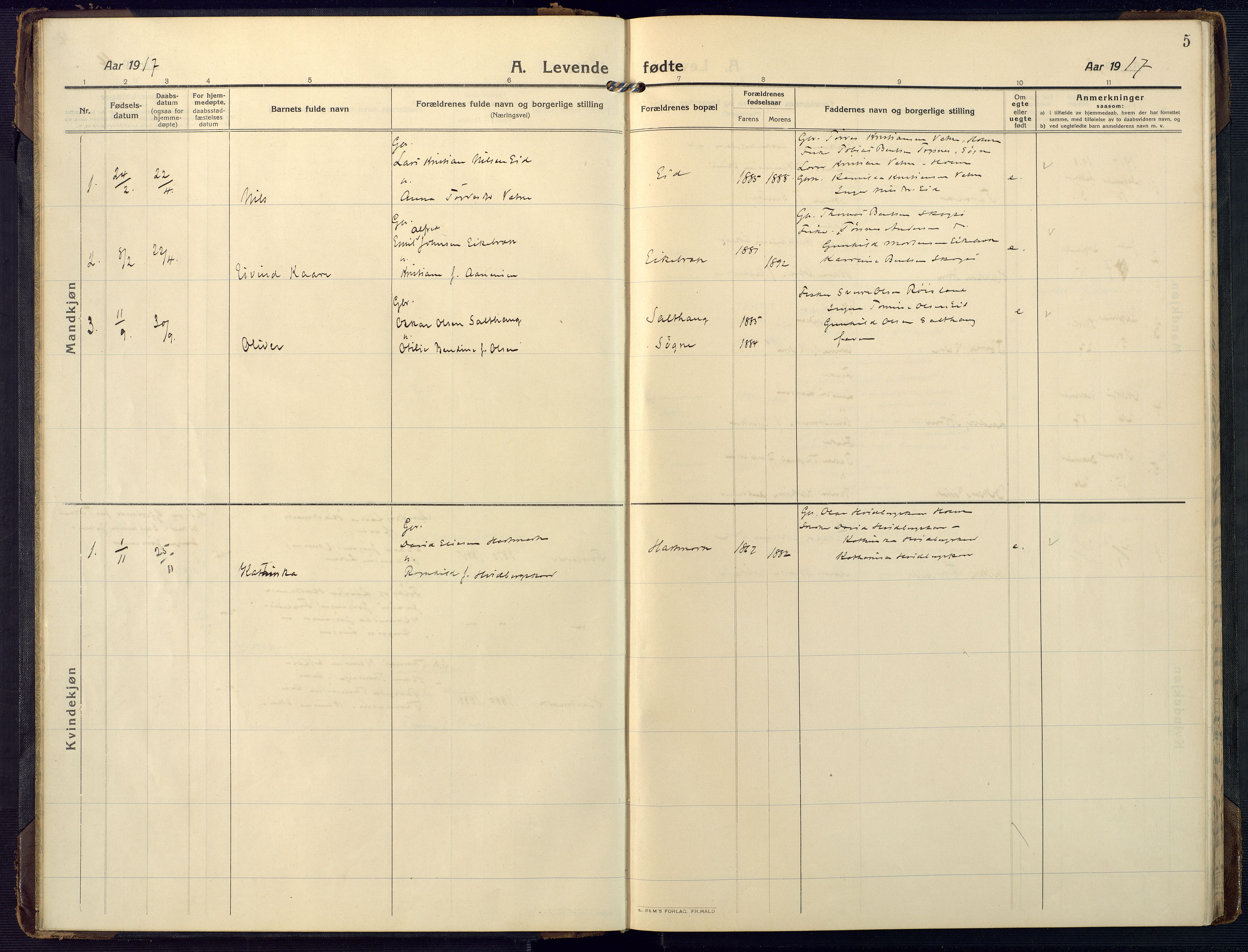 Mandal sokneprestkontor, SAK/1111-0030/F/Fa/Fab/L0003: Parish register (official) no. A 3, 1913-1933, p. 5