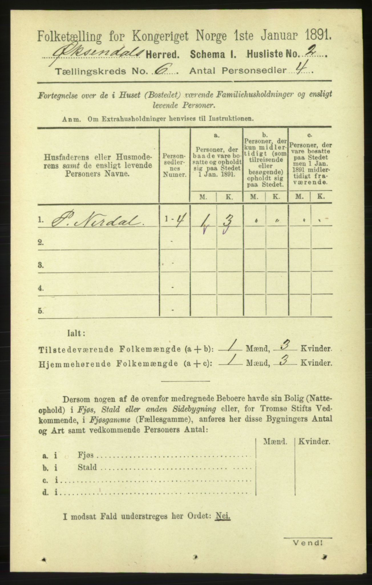 RA, 1891 census for 1561 Øksendal, 1891, p. 1211