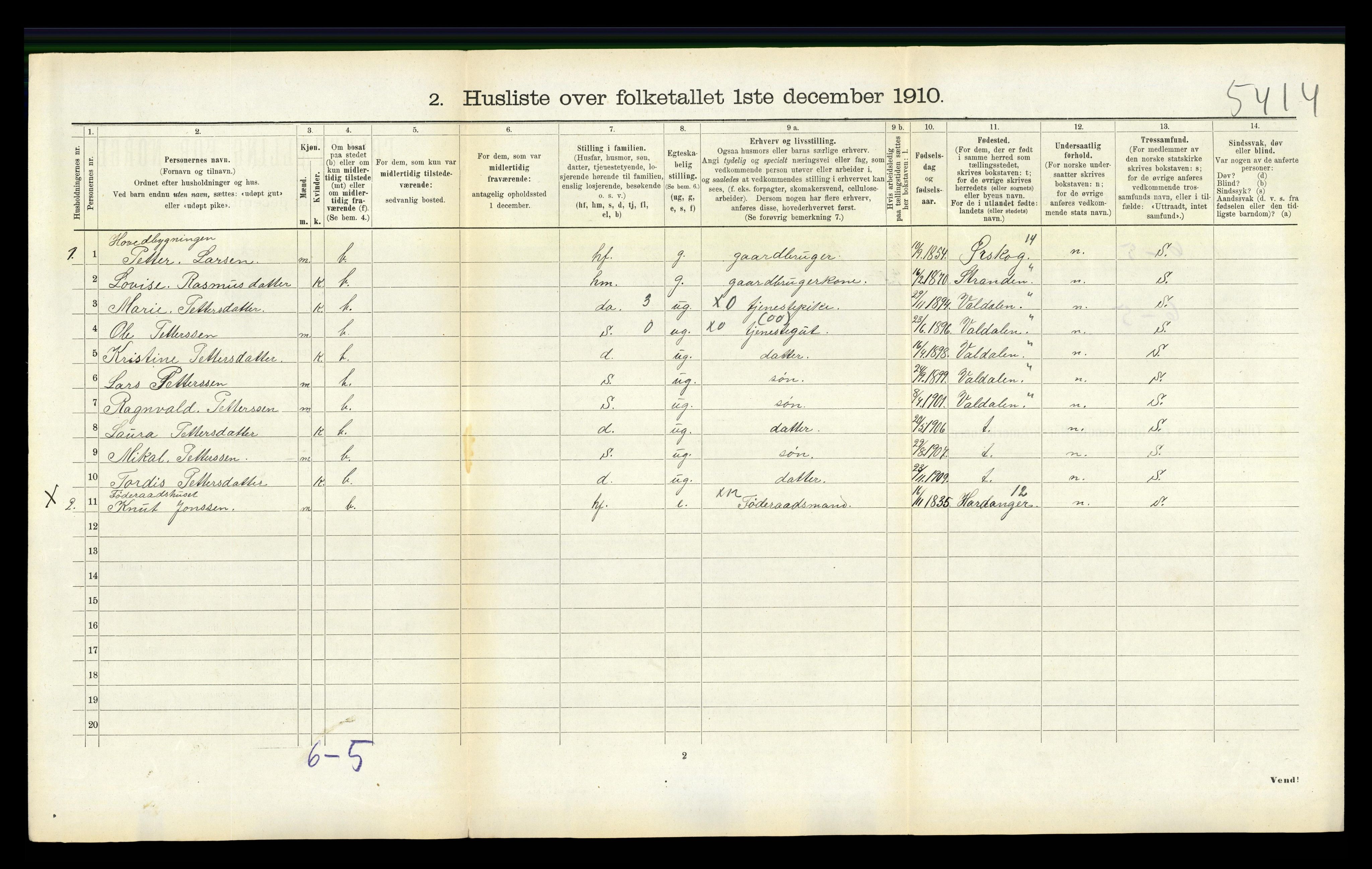 RA, 1910 census for Skodje, 1910, p. 186