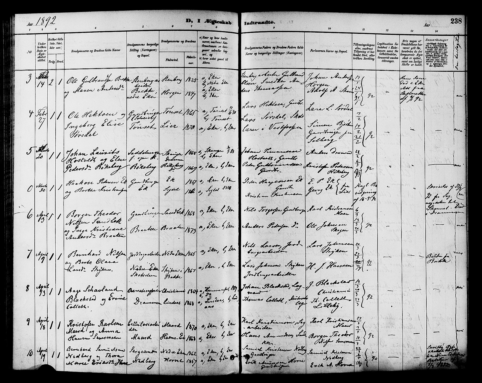 Eiker kirkebøker, AV/SAKO-A-4/F/Fb/L0002: Parish register (official) no. II 2, 1889-1896, p. 238