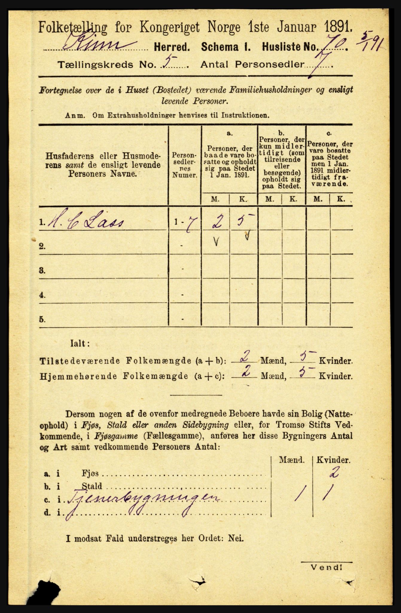 RA, 1891 census for 1437 Kinn, 1891, p. 1809