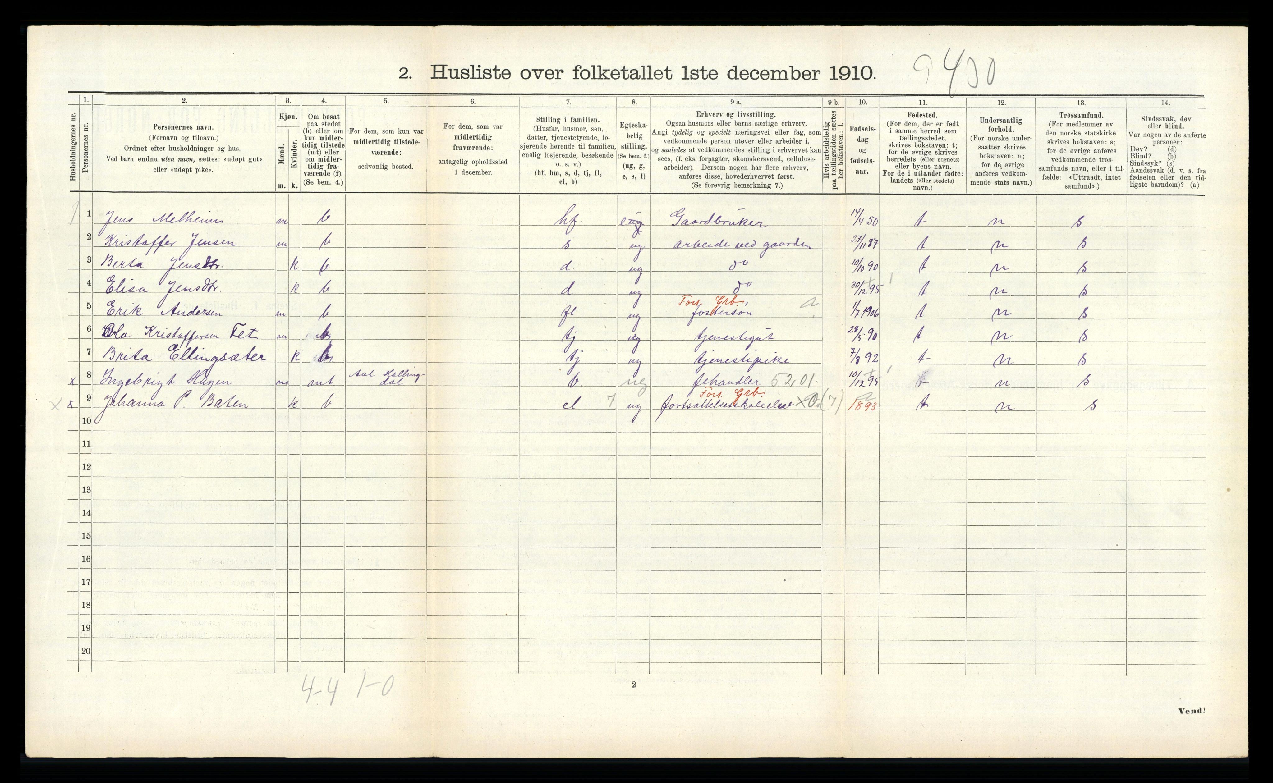 RA, 1910 census for Hafslo, 1910, p. 890