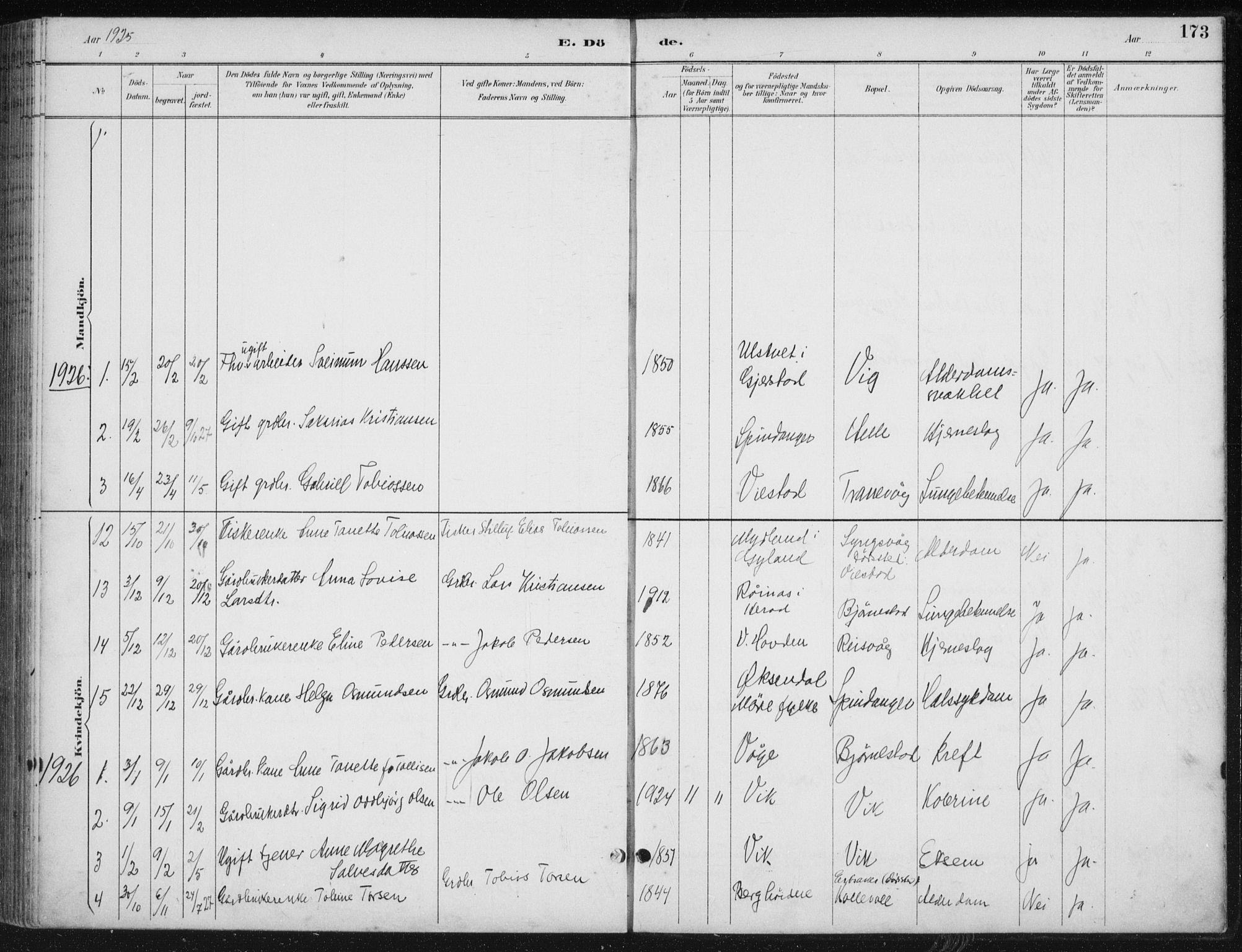 Herad sokneprestkontor, SAK/1111-0018/F/Fb/Fbb/L0004: Parish register (copy) no. B 4, 1890-1935, p. 173